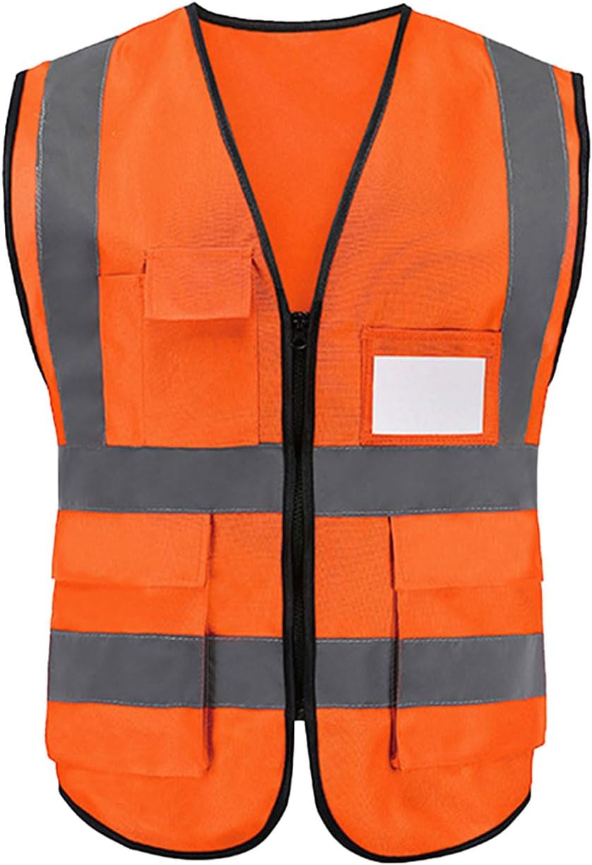 2 Pack Bokmaton High Visibility Zipped Vest, Hi-Vest with Reflective Strips for Safety Work on Construction Site