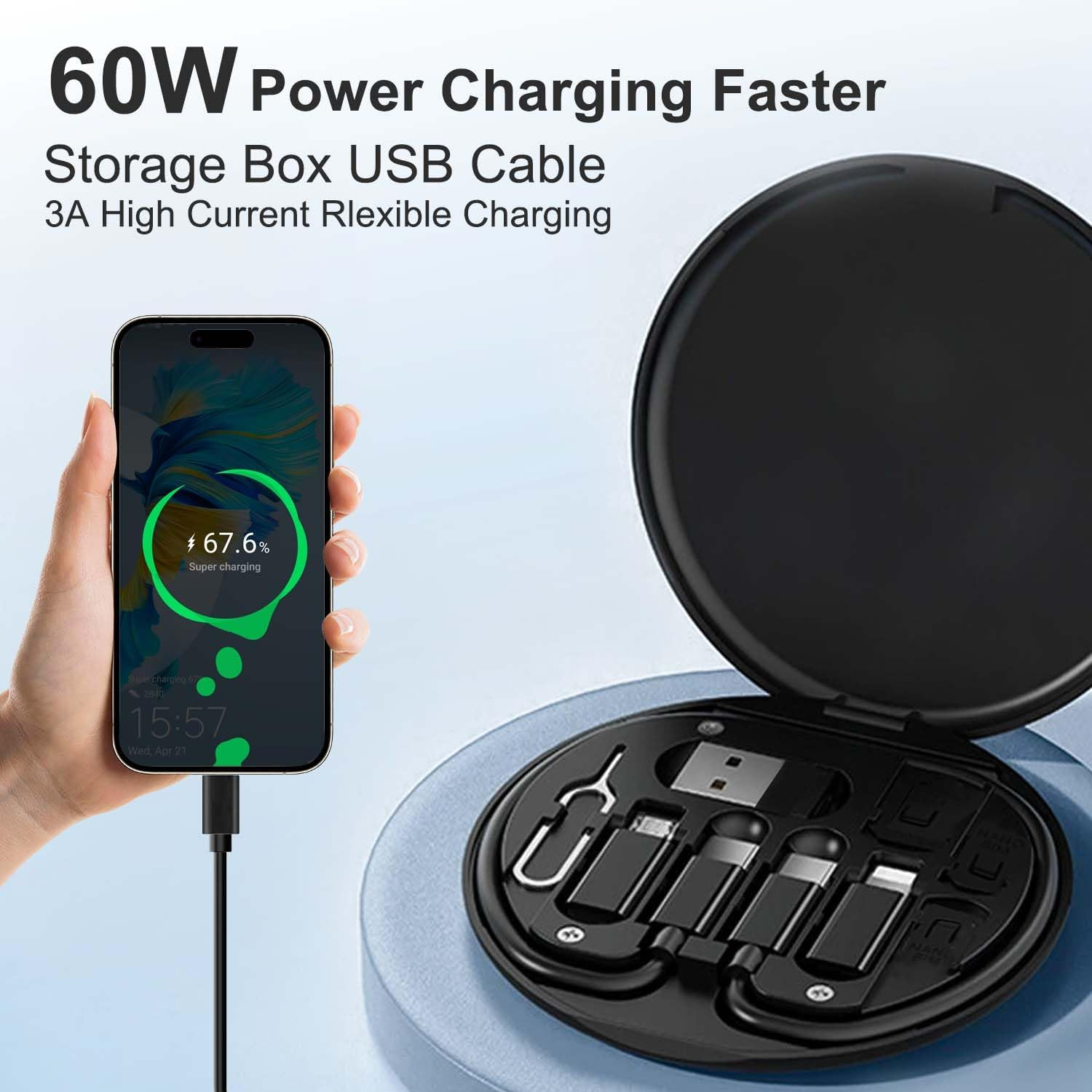 Multi USB Adapter Set, USB C to Lighting USB Converter Kit,Charging Cable Set USB a & Type C to Male Micro/Type C/Lighting for Data Transfer,Card Storage,Tray Eject Pin,Phone Holder-Black image number 1