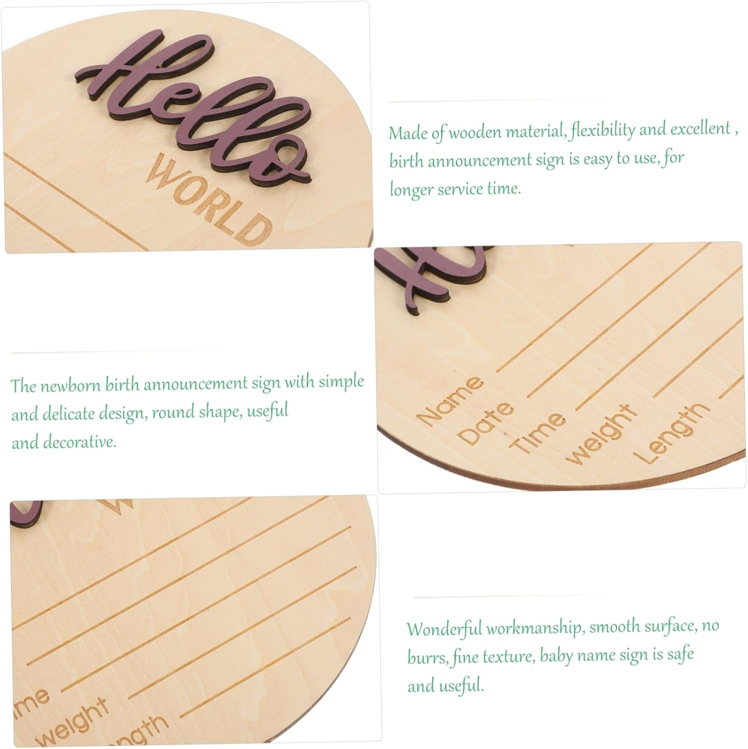Wooden Birth Announcement round Sign Newborn Name Plaque Photography Prop Arrival Welcome Sign Safe Material for Hospital Shower Nursery Use