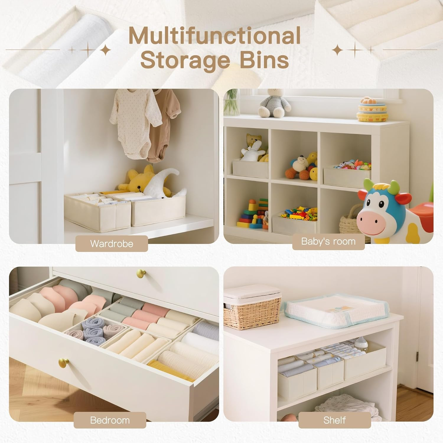 &zwnj;Epzia 14 Pack Drawer Organiser - Foldable Storage Boxes for Clothes, Underwear & Sock, Drawer Dividers for Nursery, Bedroom & Dorm | Closet & Wardrobe Organisation, Home Storage&zwnj; (Beige) image number 4