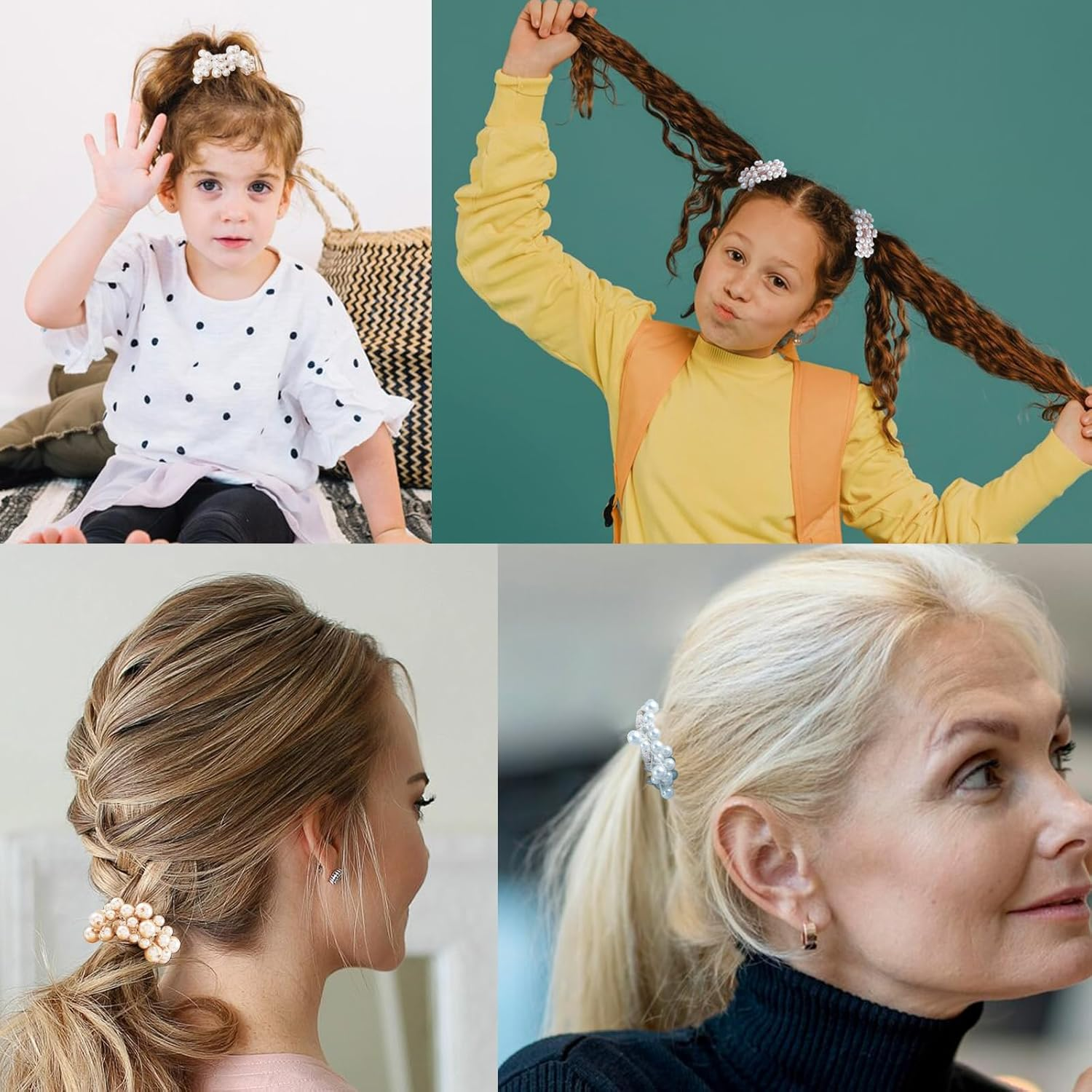 Coriver Women'S Hair Accessories, Pack of 4 Pearls Hair Elastic, Elastic Beads Hair Accessories with Beads, Scrunchies Pearls Rhinestone for Women, Hair Bobbles Scrunchies Girls, Hair Accessories