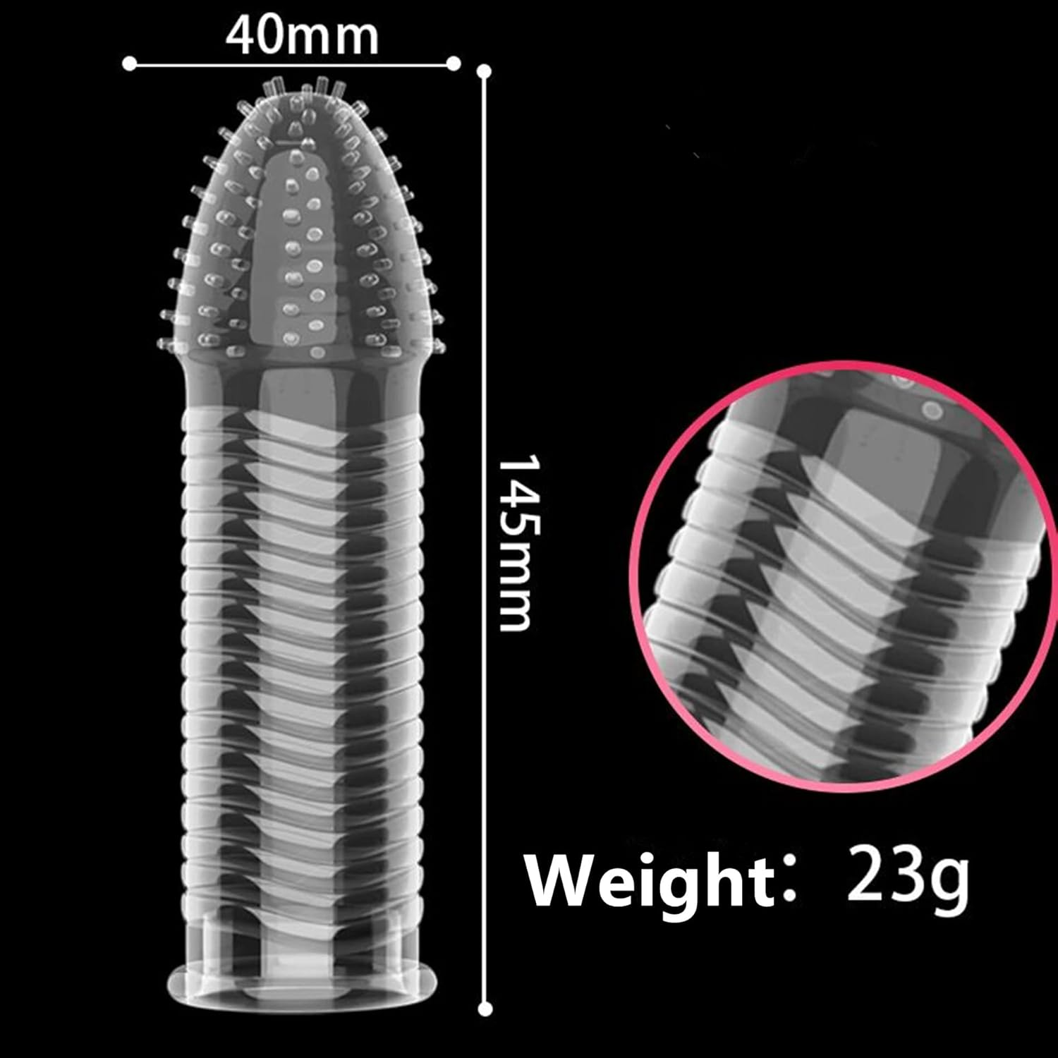 Sponver Threaded Condom Male Condom Adult Lock Crystal Sleeve 4 Designs（Pack of 4）Transparent image number 5