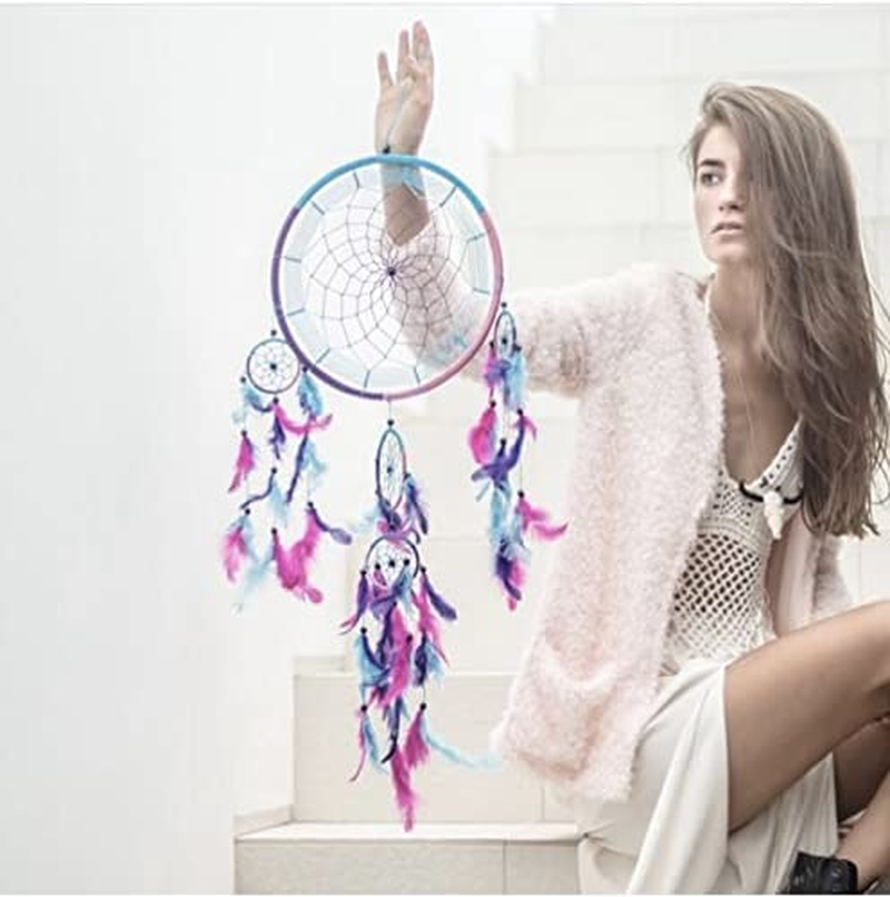 Dream Catcher Wall Hanging Large Multi Colour Handcrafted Dreamcatcher Traditional Style Decoration Coloured Feathers 27Cm X 80Cm image number 1