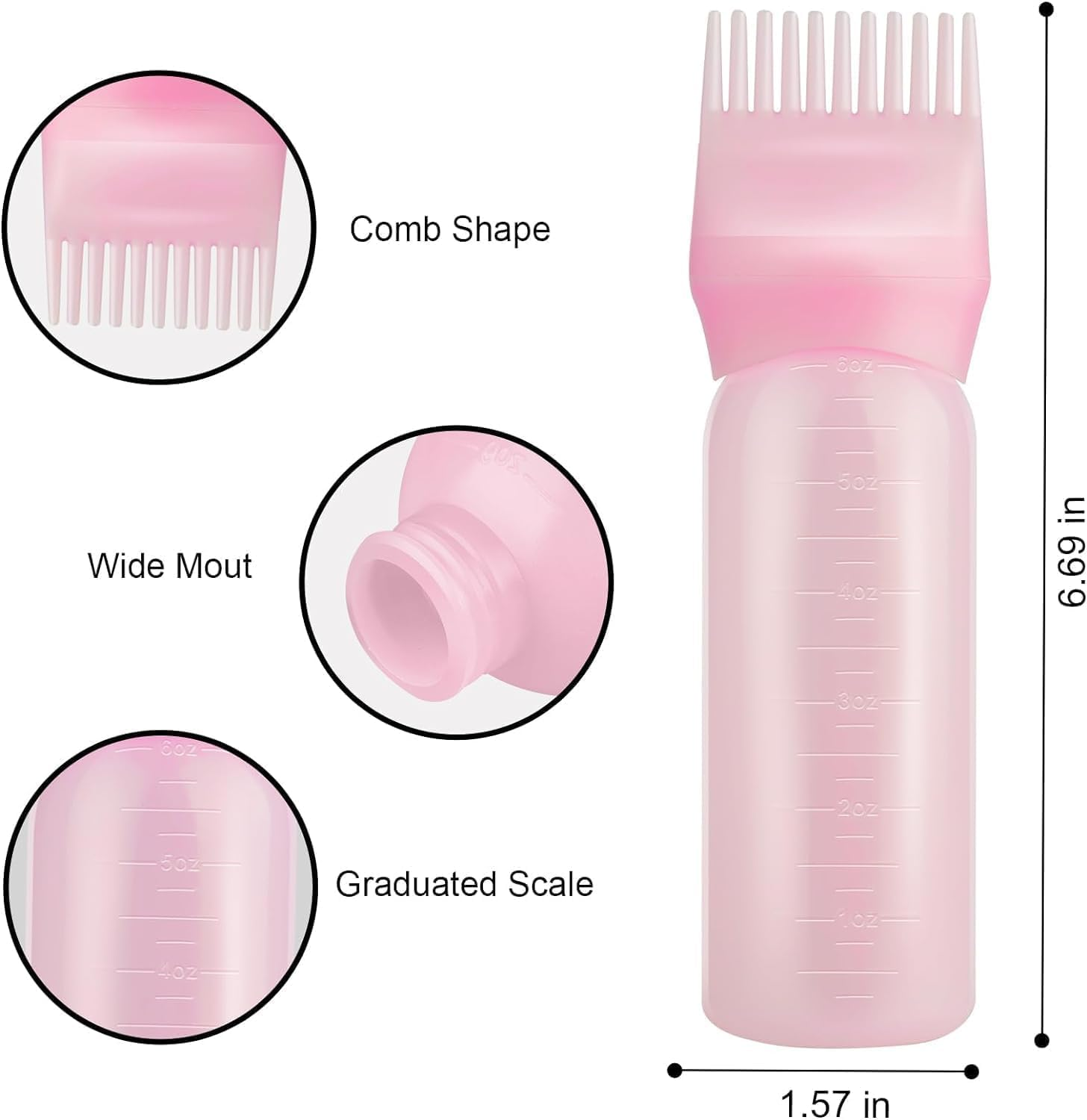 Mumoo Bear Root Comb Applicator Bottle with Scalp Massager Shampoo Brush Hair Coloring Dye and Scalp Treatment Head Relaxation Tools, Pink(3 Pcs) image number 4