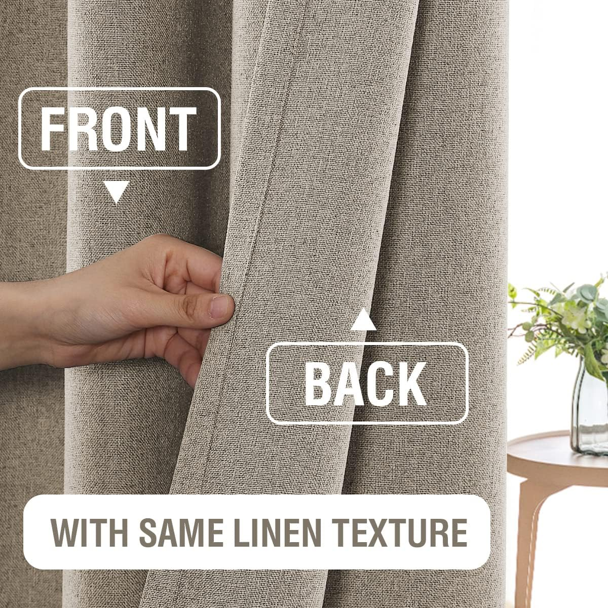 H.VERSAILTEX 100% Blackout Linen Curtains Thermal Curtains for Living Room Textured Burlap Curtain with Double Face Linen Grommet Soundproof Curtains Each W132Cm X D243Cm, 2 Panels -Heather Taupe image number 1