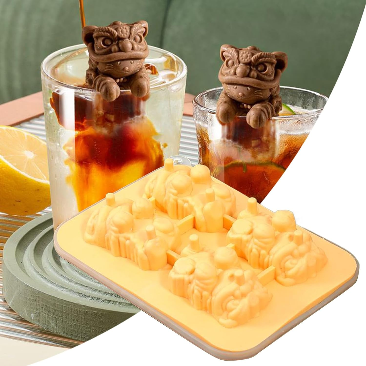 Ice Molds for Cocktails, 3D Lion Ice Molds Silicone, Easy Release 4-Grid Cube Maker Tool, Kitchen Gadgets for Cocktails Drinks Juice Coffee Bourbon image number 6