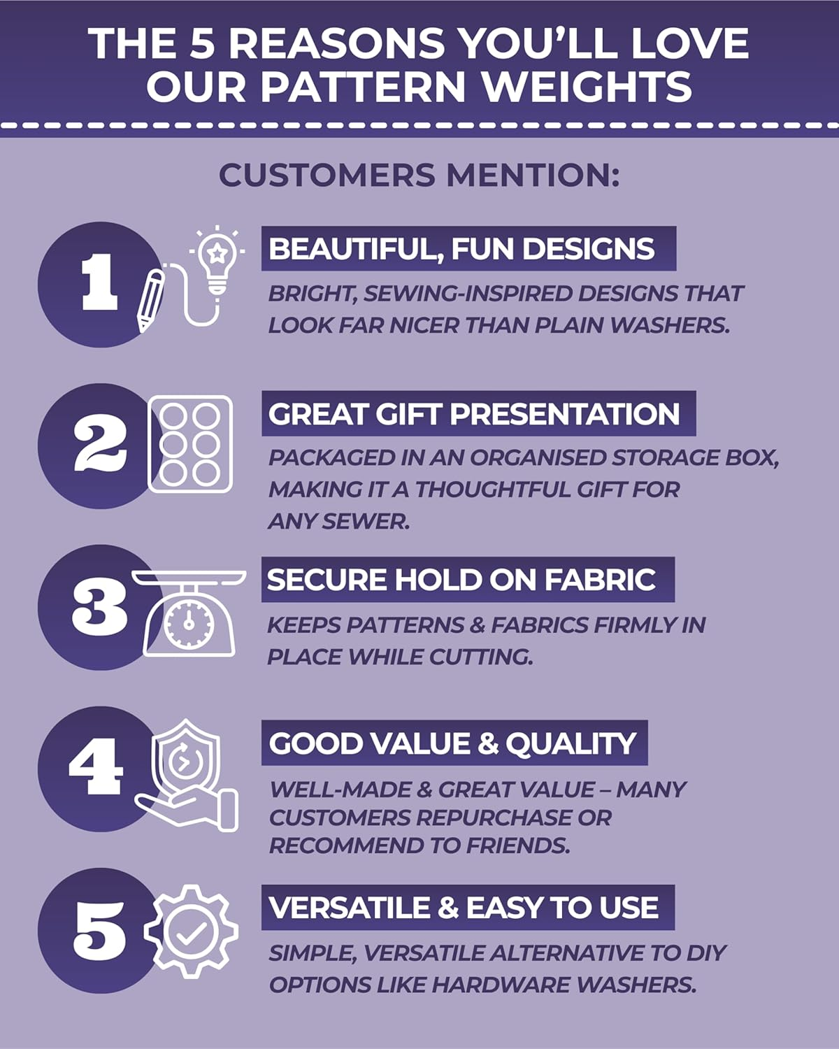 The Quilted Bear Pattern Weights Set of 6X40Mm - Scratch Resistant Paper Weights/Pattern Weights for Sewing, Dressmaking or Cutting Fabric (TQB - Donuts)