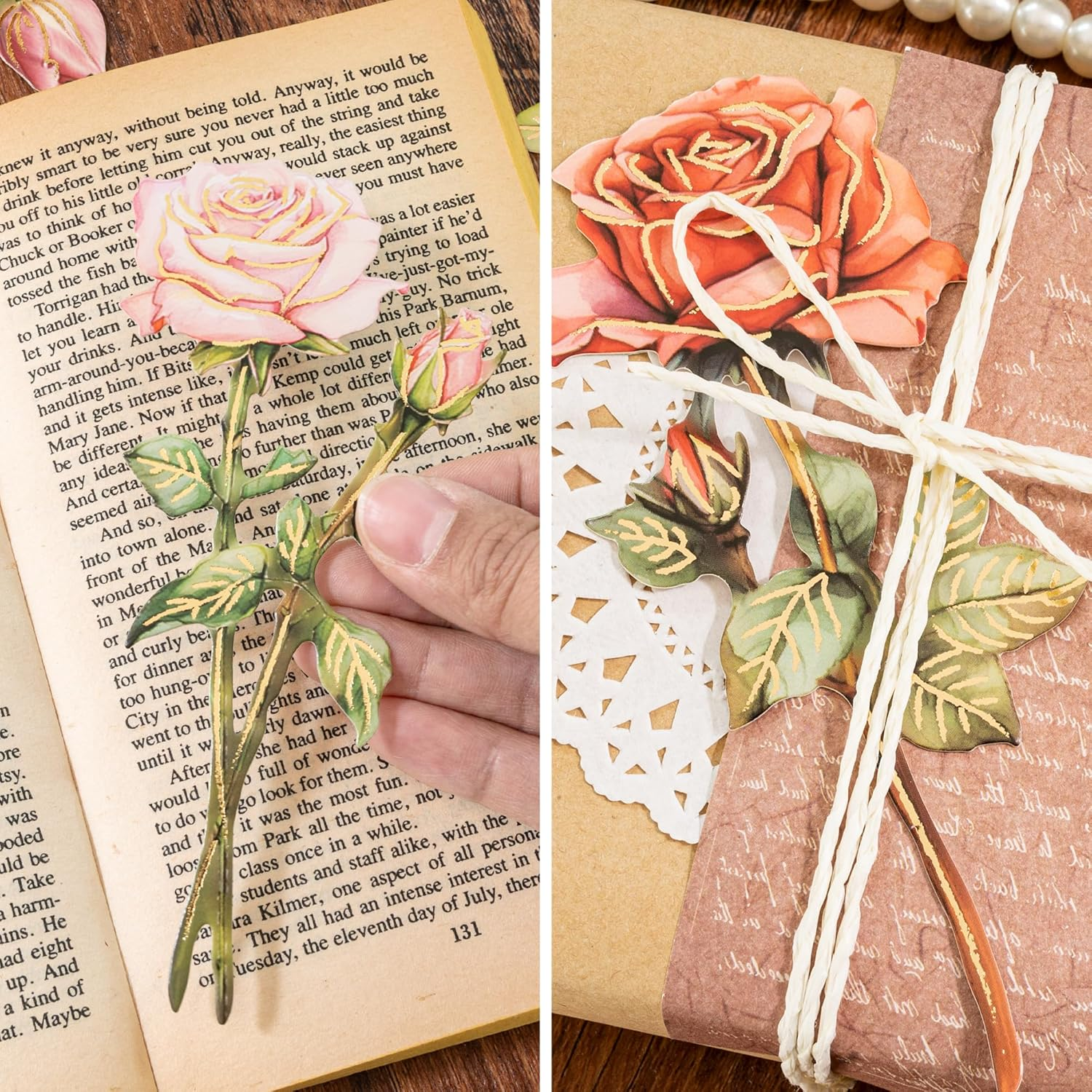 Flower Bouquet Craft Kit DIY Paper Rose Bouquet Thick Paper Cutout of Tulip with Long Branch Camellia Foil Stamping Peony Die-Cut Hard Floral Bunch for Scrapbooking Card Making Mother'S Day (Kary) image number 1