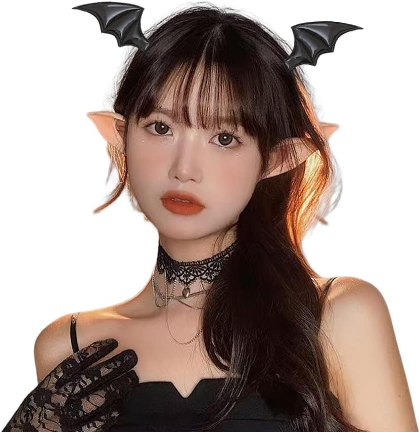 Halloween Bat Hair Clips and Devil Ear Headband for Women Girls - Black Barrettes for Cosplay Accessories - Black image number 5