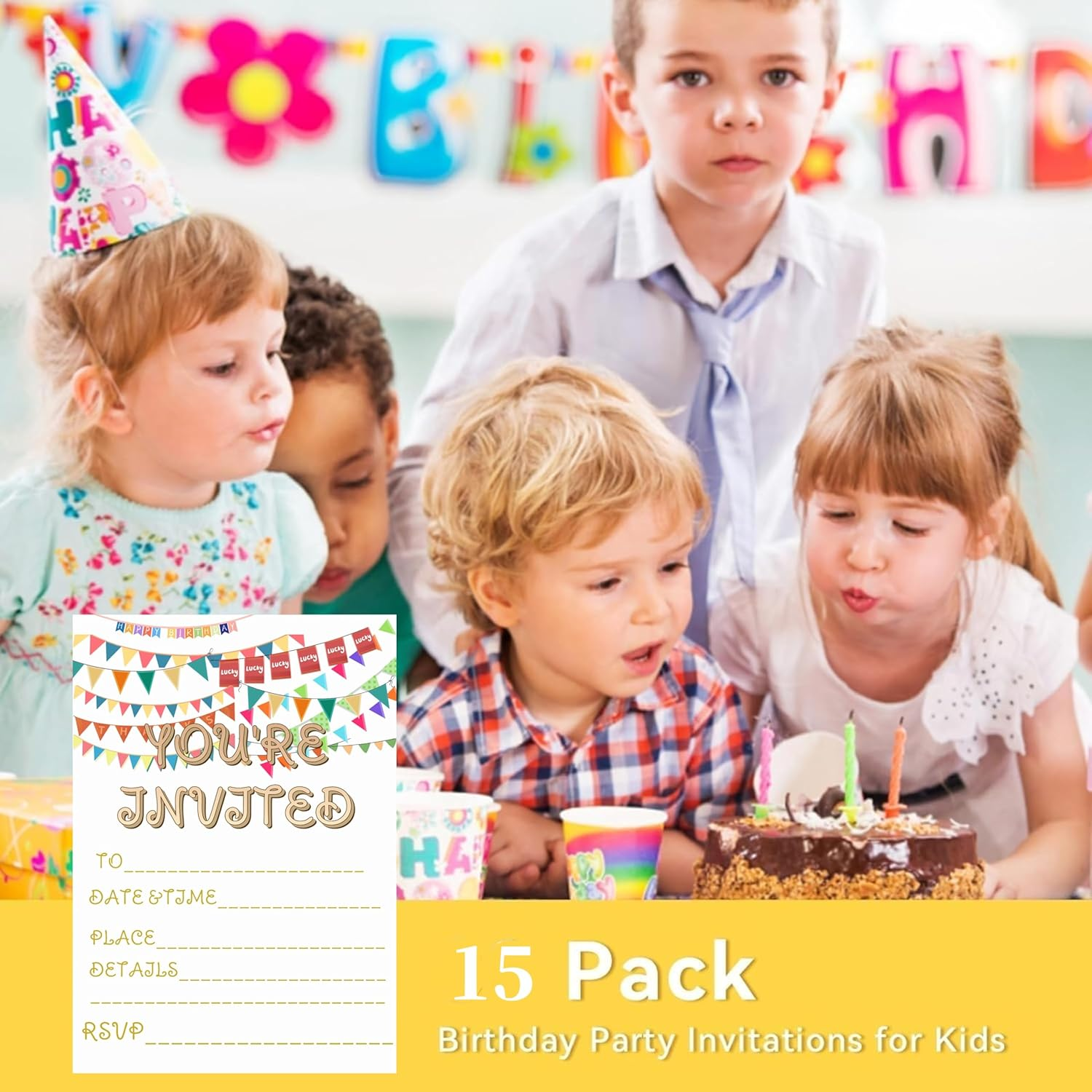 15 Birthday and Party Invitation Cards with Envelopes,Uniquely Designed Birthday Cards for Children,Men, Women and Kids (Champagne Gold) image number 2