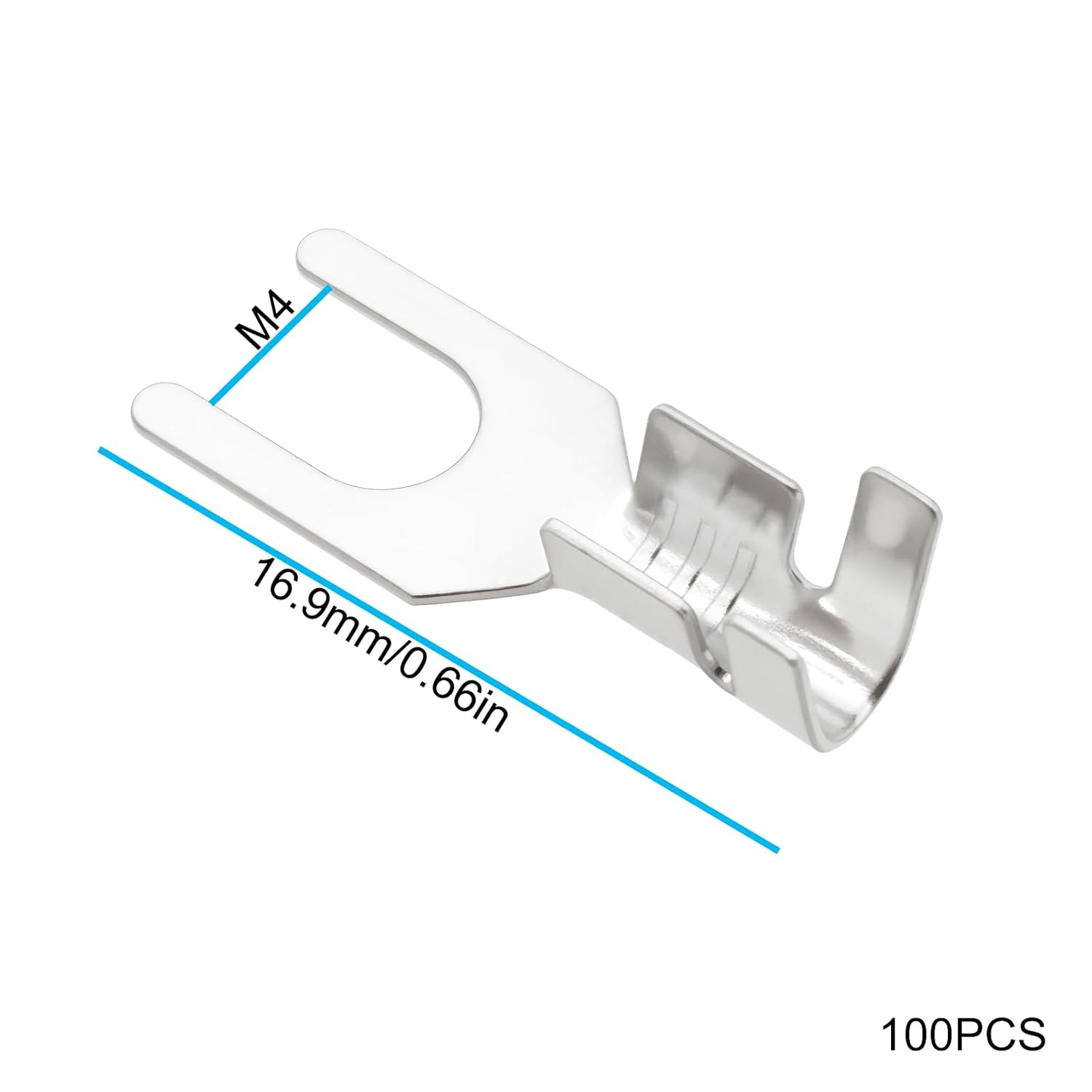 100Pcs Non-Insulated Fork Terminal M4 Tinned Copper Spade Crimp Terminals for Automotive Motorcycle, 0.5-1.5Mm&sup2; image number 2