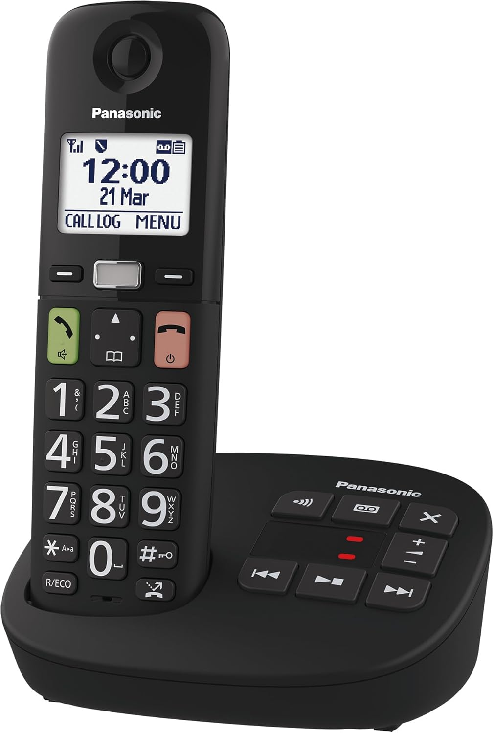 Panasonic Digital Cordless Phone with Answering Machine, Large Buttons, Hearing Aid Compatibility, Black, (KX-TGU120AZB) image number 4