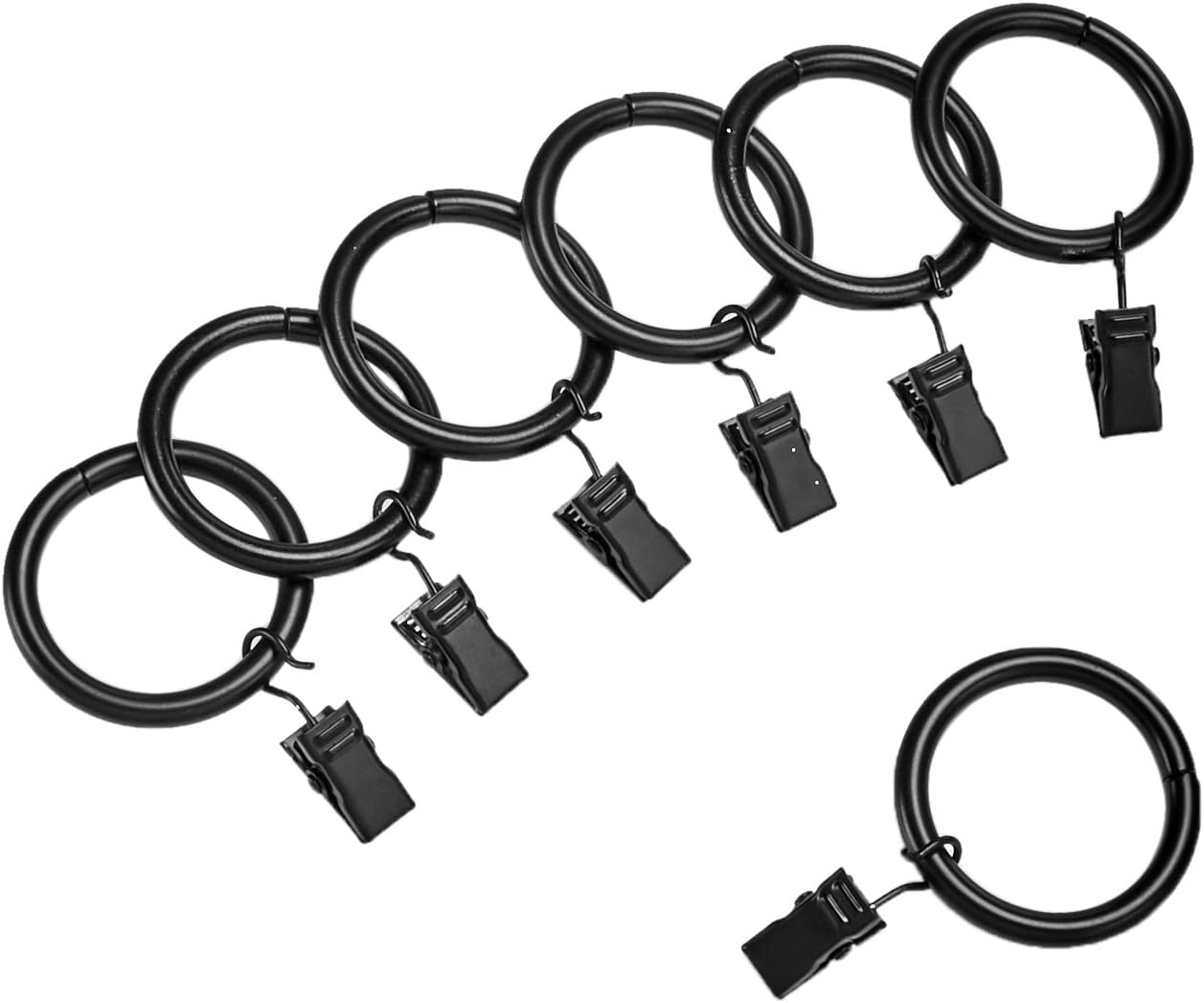 Amazon Basics Curtain Clip Rings for 1-Inch Rod, Set of 7, Black, 4-Pack
