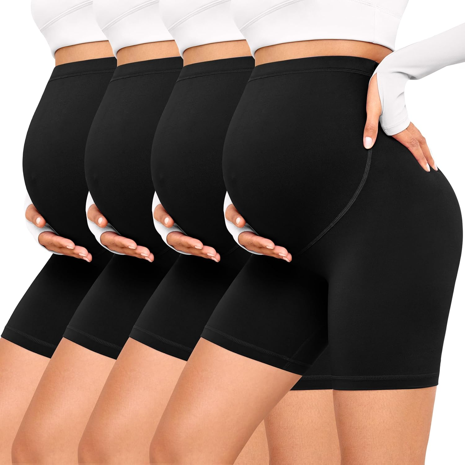 VALANDY Creamlush 4 Pack Maternity Shorts&ndash;Over the Belly Buttery Soft Stretchy Maternity Lounge Yoga Shorts