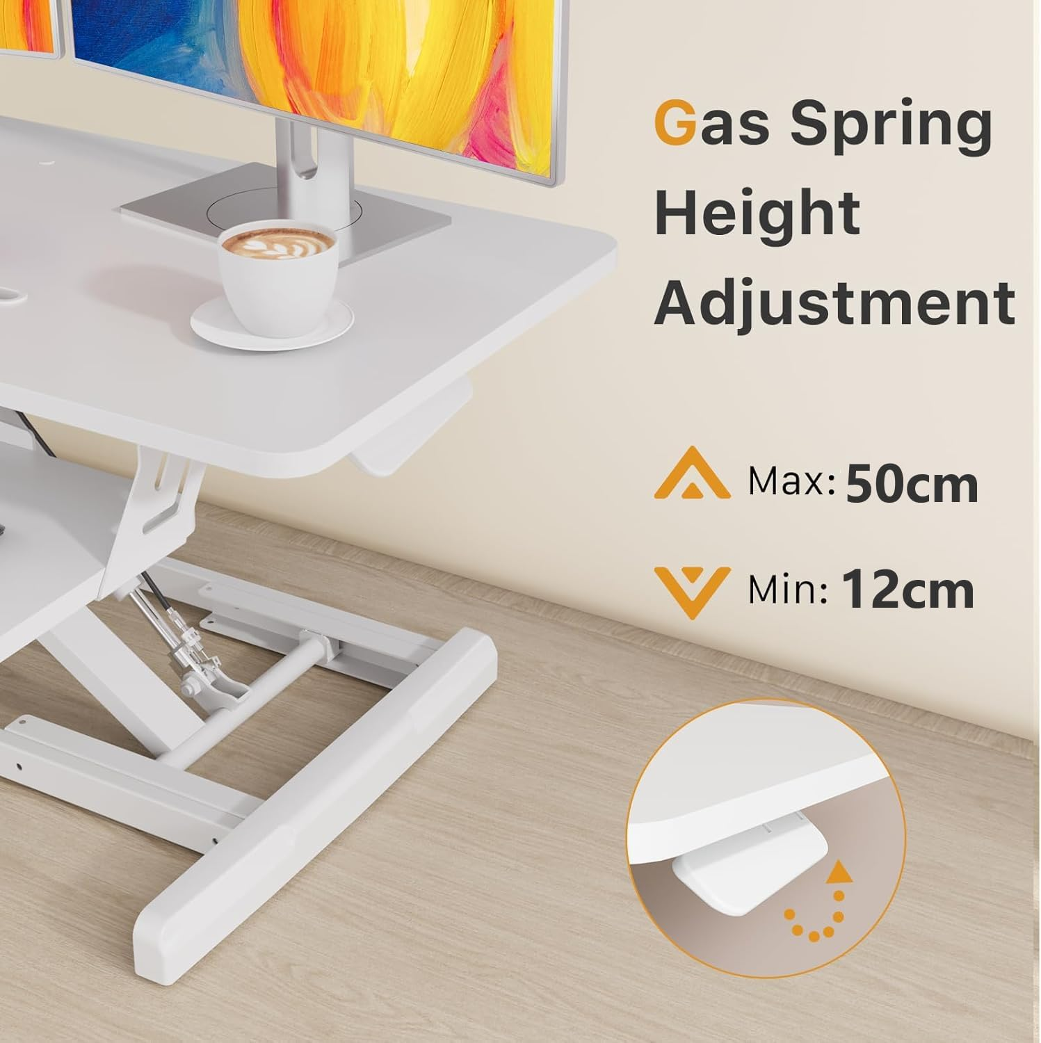 Standing Desk Converter, 40/80Cm Wide Height Adjustable Quick Sit Stand Computer Desk Converter with Keyboard Tray,For Home Office Workstation (White Frame + White Desktop) image number 3