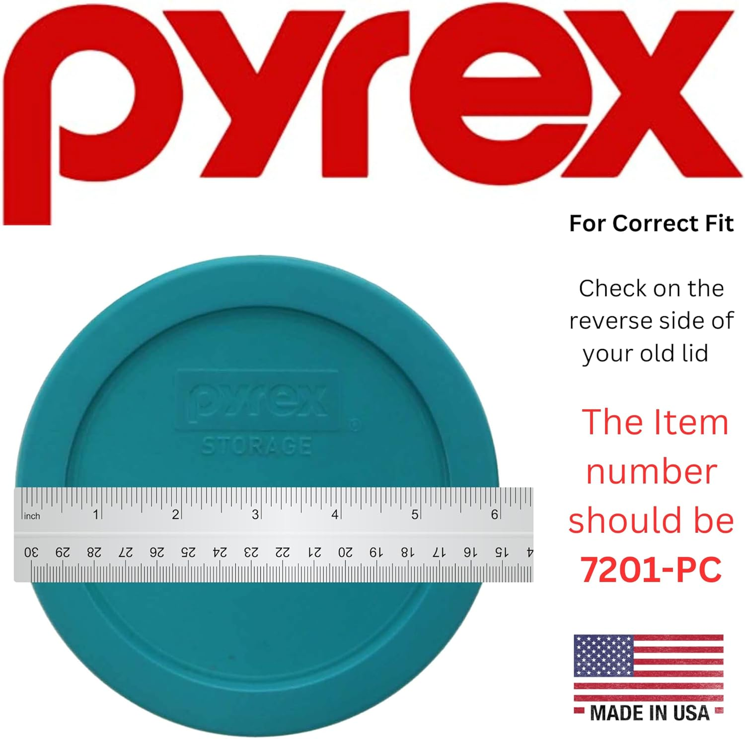Pyrex 7201-PC 4 Cup Turquoise round Plastic Lid - 4 Pack image number 3