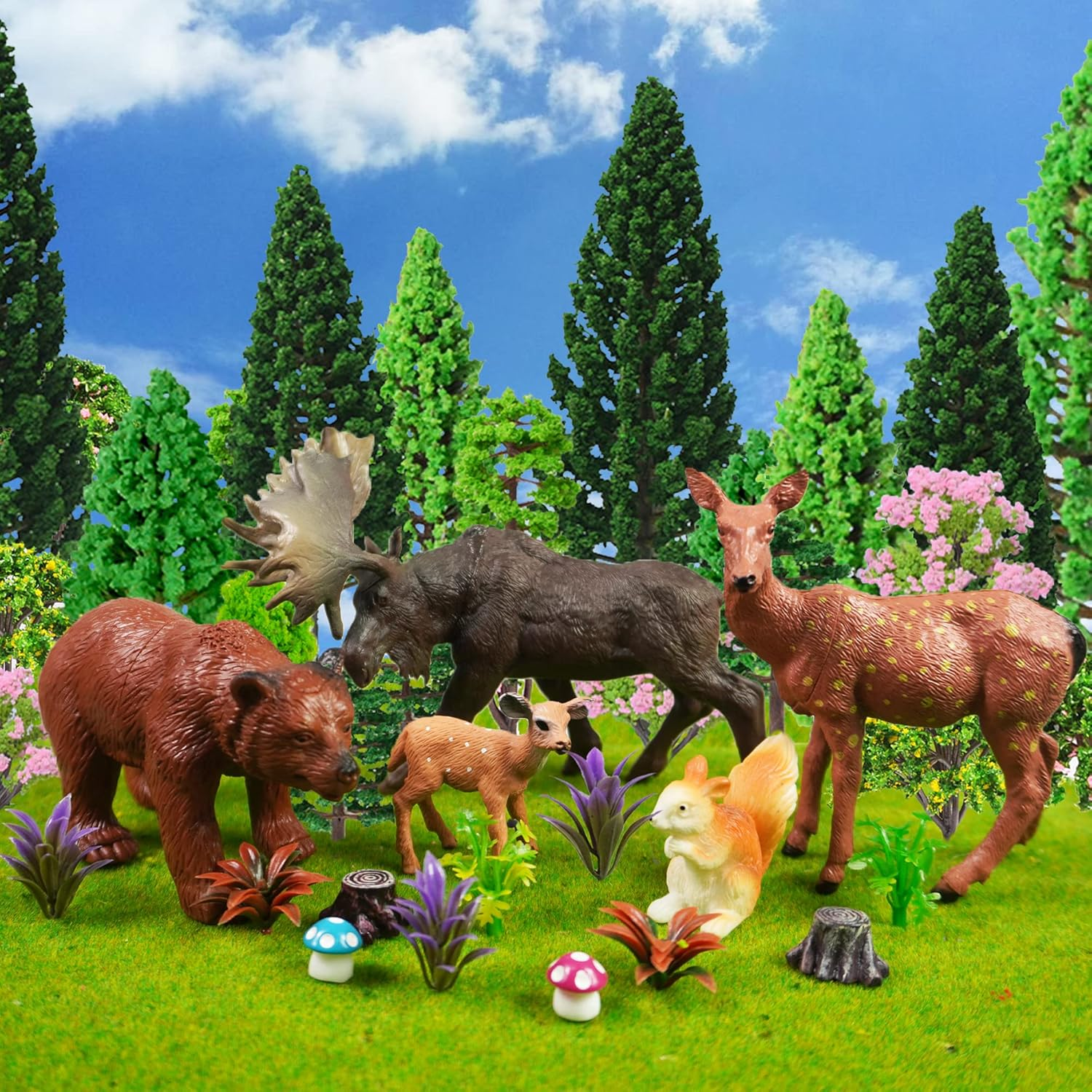 40 PCS Woodland Animals Figures Model Trees, 5 Pcs Animal Toy Figurines and 35 Pcs Mixed Plastic Trees Forest for Woodland Cake Toppers Decorations Birthday Party Supplies image number 4