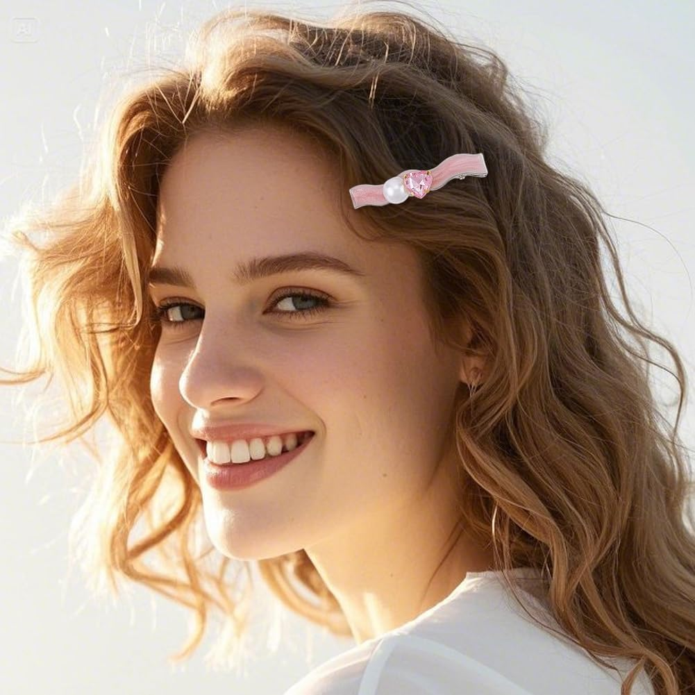 SOFPLATE 1 Box of 21 Silver Hair Clips in Heart and Star Shape Shiny Glitter Hair Clips with Press Stud Double Star Hair Pins Accessories Bow Love Headwear for Women Long and Short image number 3