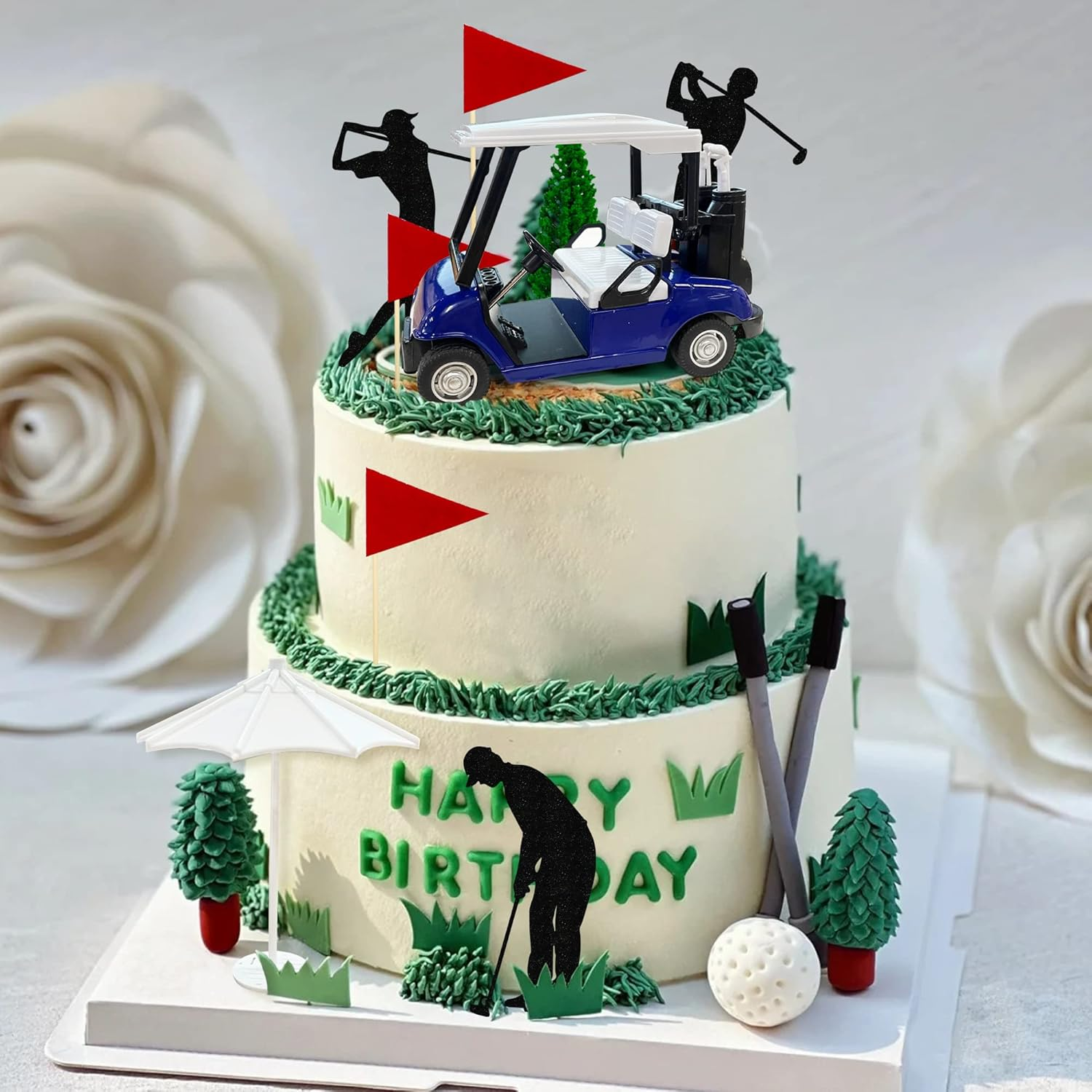 Golf Cake Decorations Golf Cart Cake Toppers Heading for the Green Cake Topper for Golfers with Cart Flag Golf Ball for Golf Theme Party Supplies (Blue) - Blue image number 5