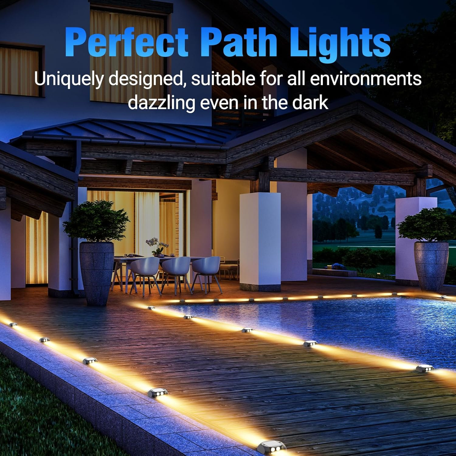Quntis 4Pack Solar Lights for Deck Steps, Two-Way LED Dusk to Dawn Stair Lights, IP65 Waterproof Outdoor Solar Lights for Garden Pathway Lawn Patio Walkways Sidewalk Front Door Driveway, Warm White image number 4
