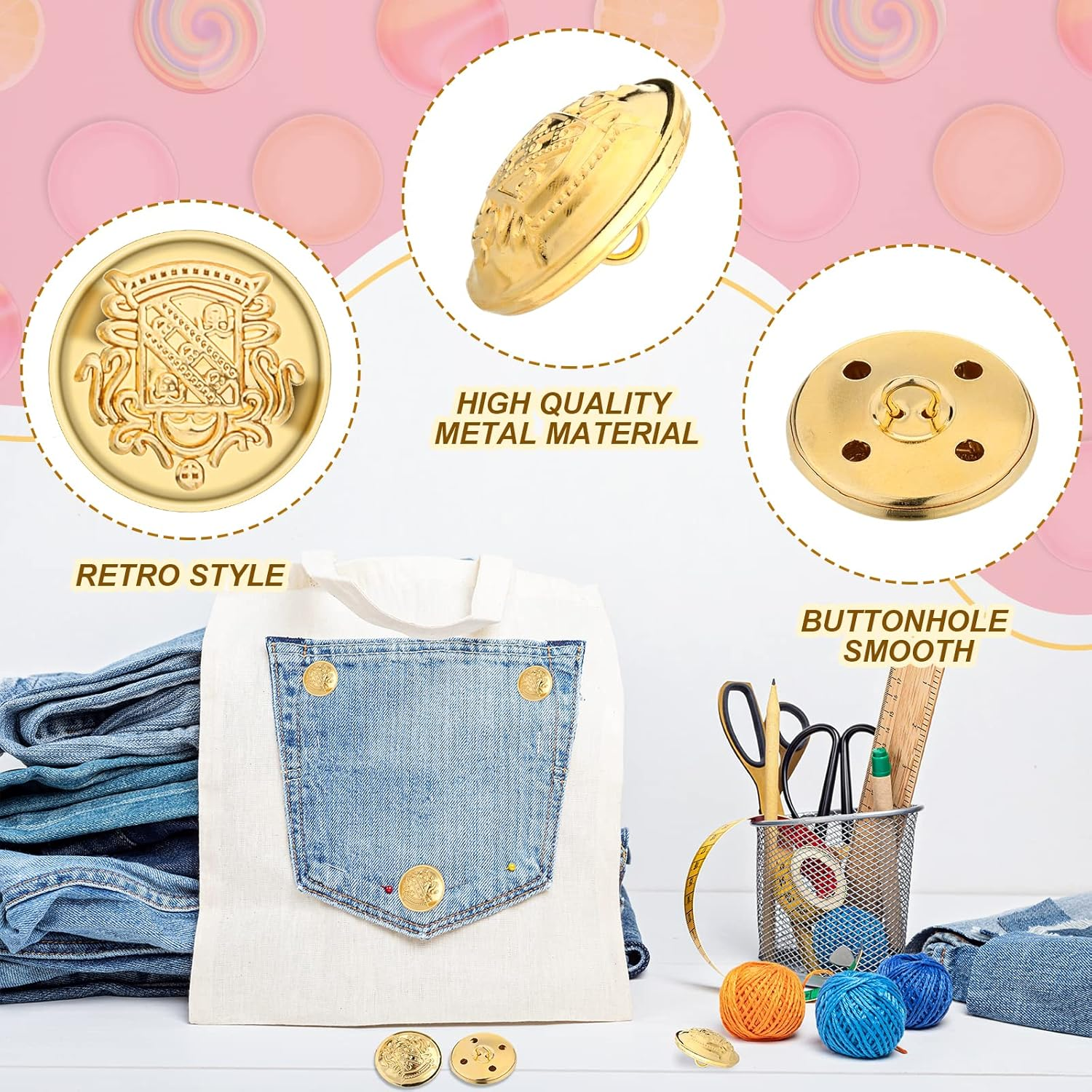 40 Pcs Metal Blazer Button Set - Vintage Gold Sewing Buttons with Emblem Shank for Suits, Sport Coat, Uniform Jacket - Brass 15Mm 18Mm 21Mm 25Mm image number 4