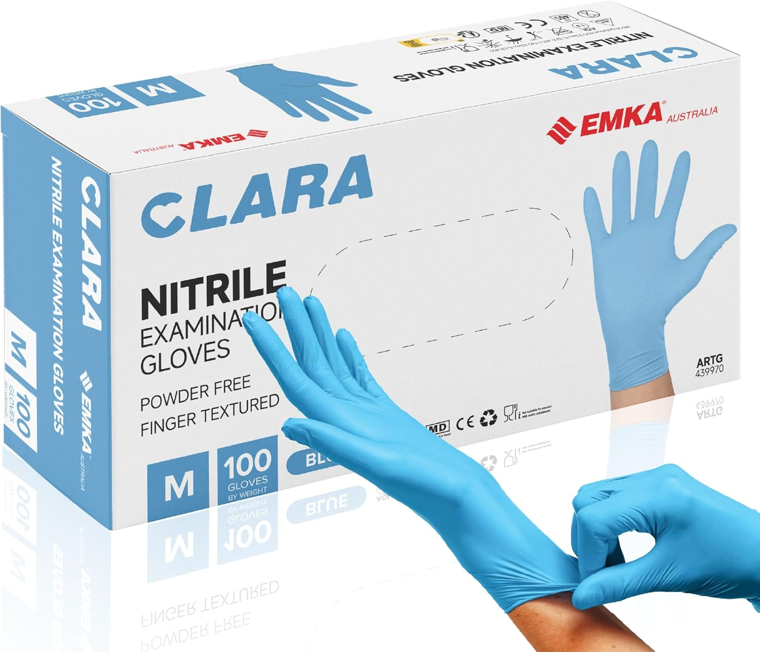 Clara Blue Nitrile Powder Free Disposable Examination Gloves, Finger Textured, 3.0G, 100 Pieces image number 1
