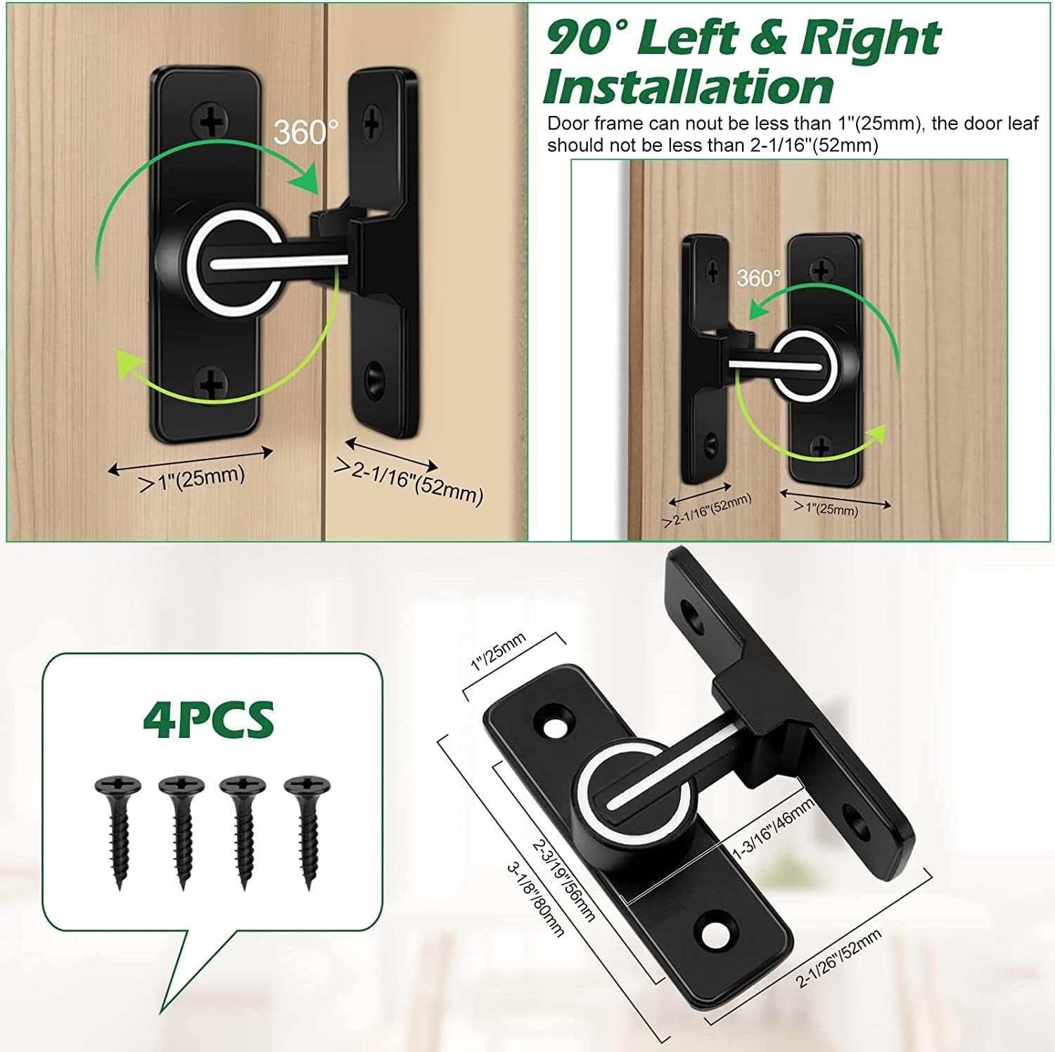 1PC Luminous Sliding Door Latch Lock,Barn Door Lock,90 Degree Gate Latches Heavy Duty Flip Latch Safety Door Bolt Latch,90 Degree Self Luminous Sliding Barn Door Latch,Door Bolt Latch Lock for Barn image number 1