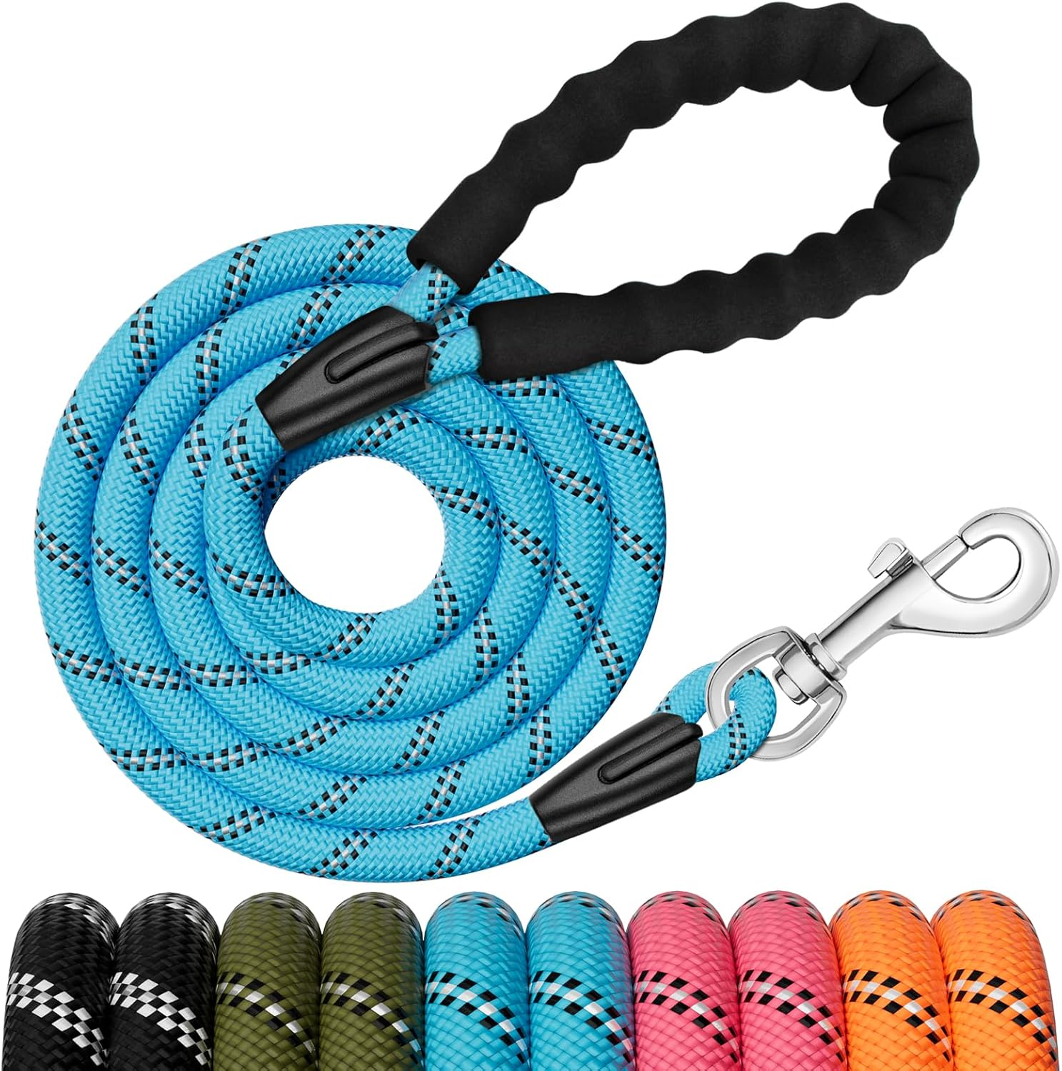 6FT Dog Leash, 1.8M Strong Rope Line Dog Lead Leash with Soft Padded Handle and Heavy Duty Hook, Reflective Recall Training Leads for Large Medium Small Dog,10Mm, Blue image number 4