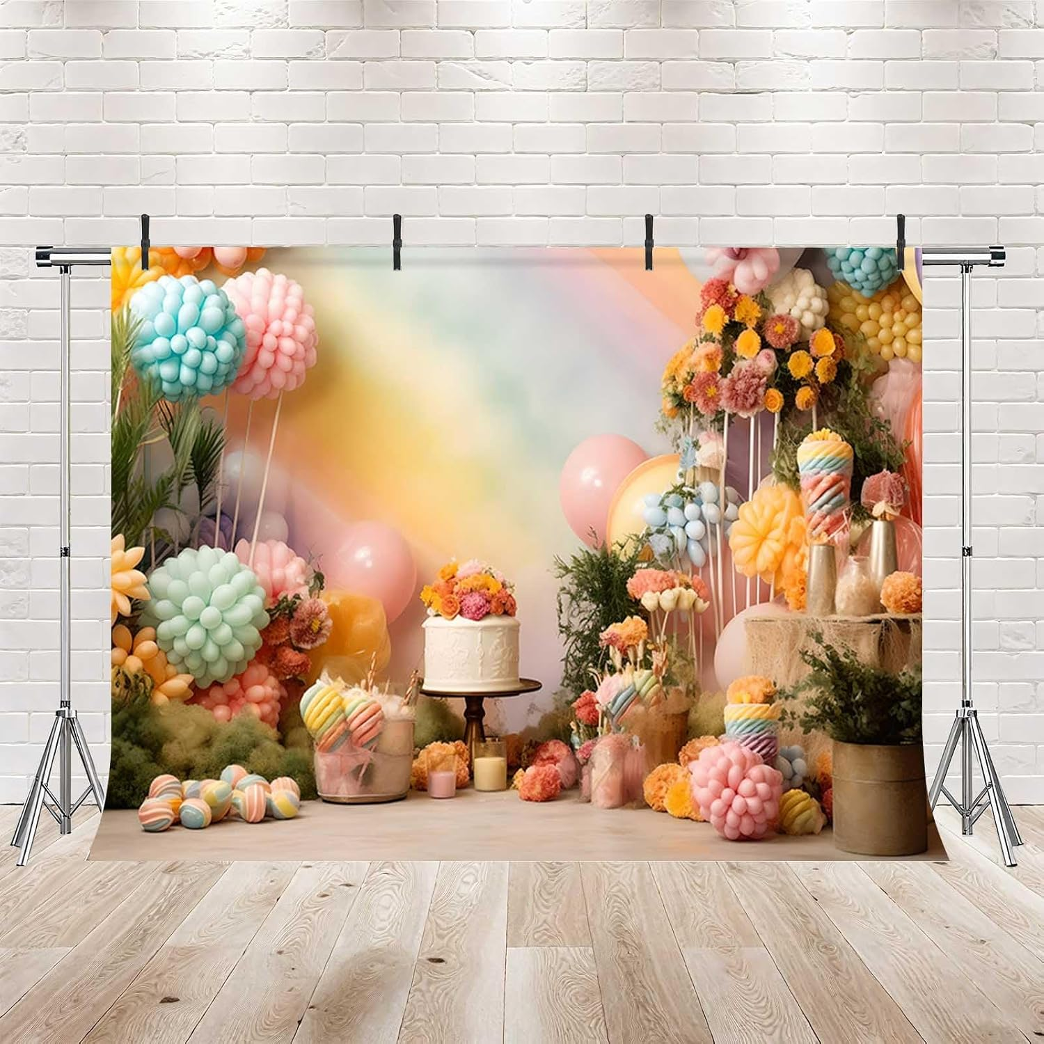 MEHOFOND 7X5Ft Girls Birthday Backdrop for Photography Candy Bar Balloon Floral Dessert Background Kids Portrait Cake Crush Birthday Party Decoration Banner Studio Supplies image number 4