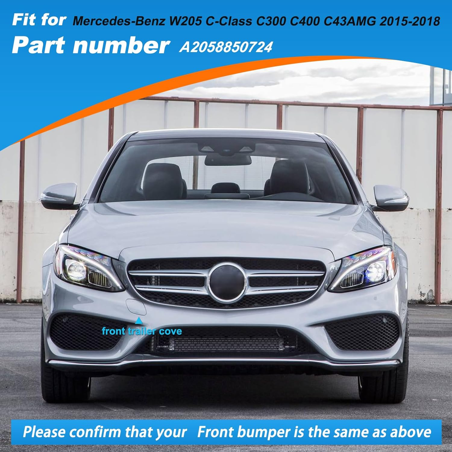 Front Bumper Tow Hook Cover Towing Eye Cap Trailer Cover Fit for Mercedes-Benz W205 C-Class Sedan C300 C400 C43AMG 2015-2018(Only Applicable to Sports Models)A2058850724 (Black, Right Passenger Side) - Black Right Passenger Side image number 3