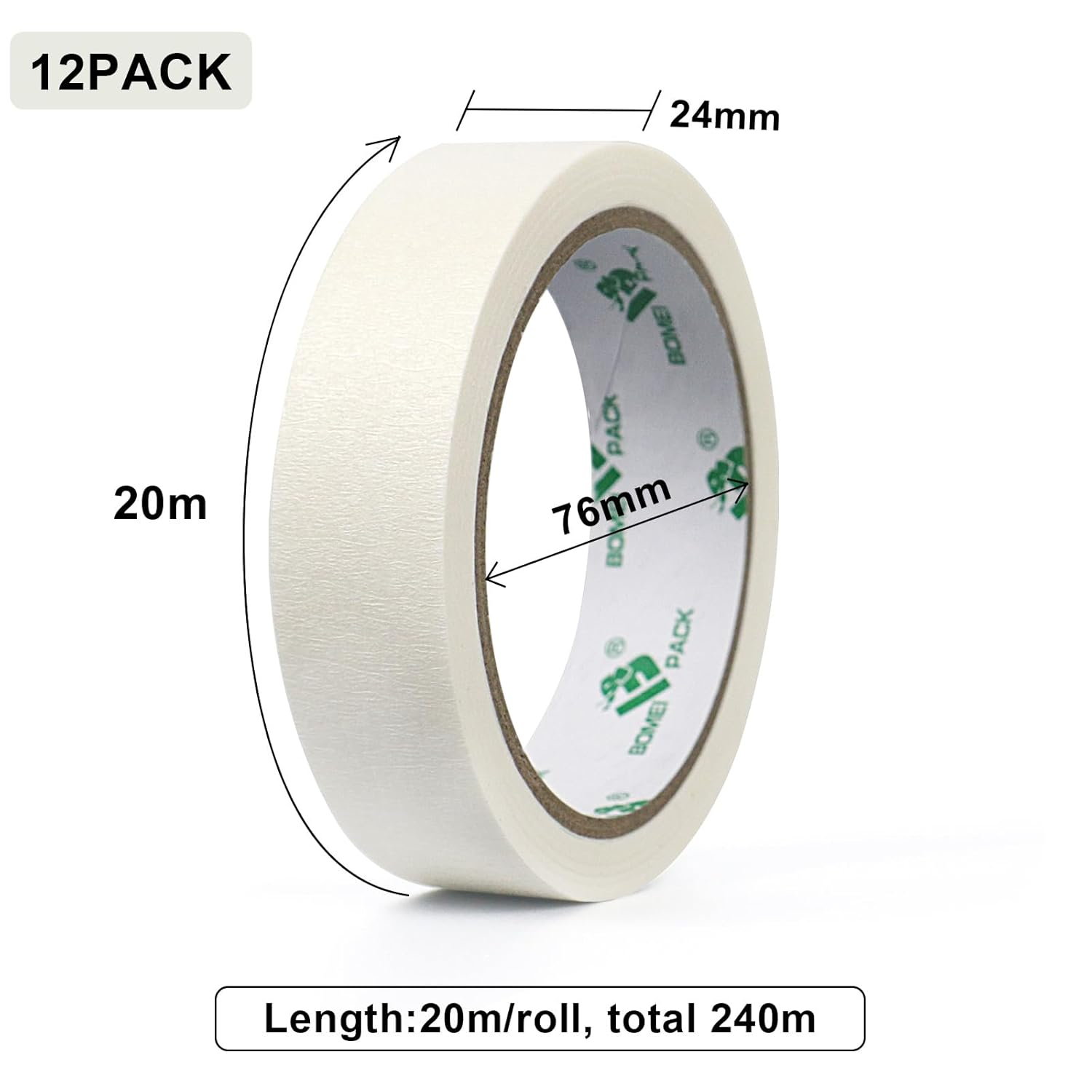 BOMEI PACK White Masking Tape Decorative Writable White Painters Tape for Arts & Crafts,12 Rolls Pack, 24Mm X 20M per Roll image number 5