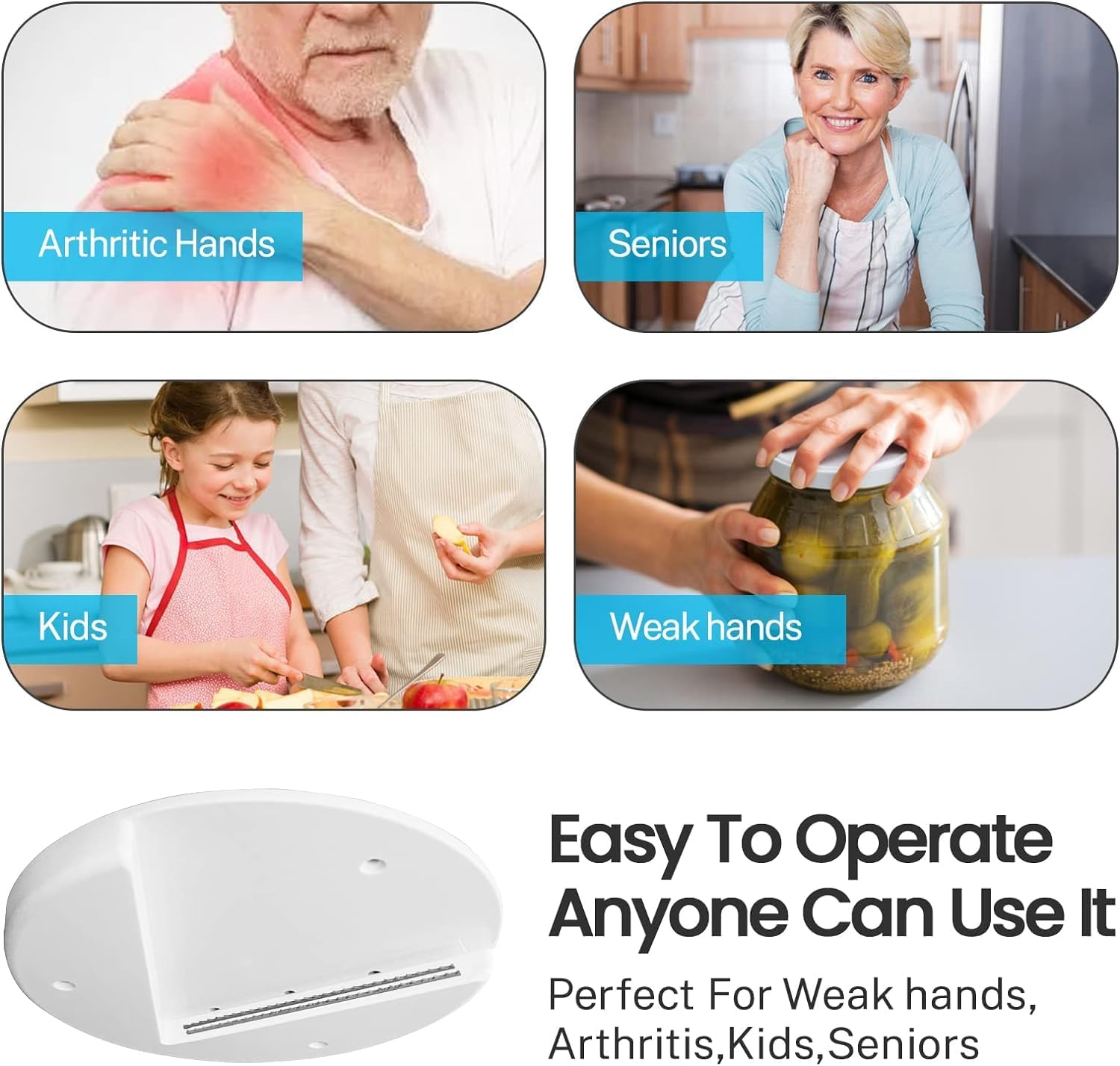 Under Cabinet Lid Jar Opener - EZ off Jar Opener for Seniors, Allows to Easily Unscrew Any-Size Lid - Effortless Bottle & Can Opener for Your Kitchen