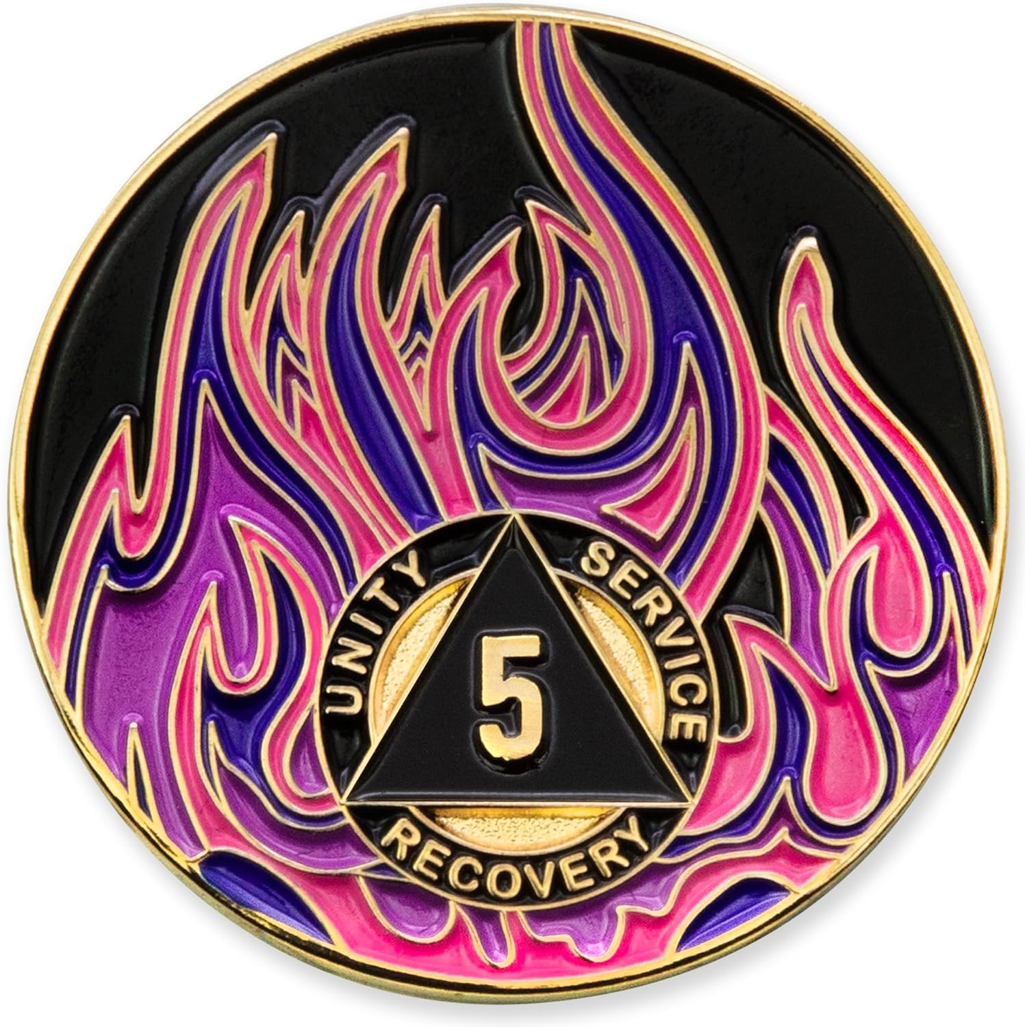 6 Year Sobriety Mint Twisted Flames Gold Plated AA Recovery Medallion/Chip - Black/Pink/Purple/Blue