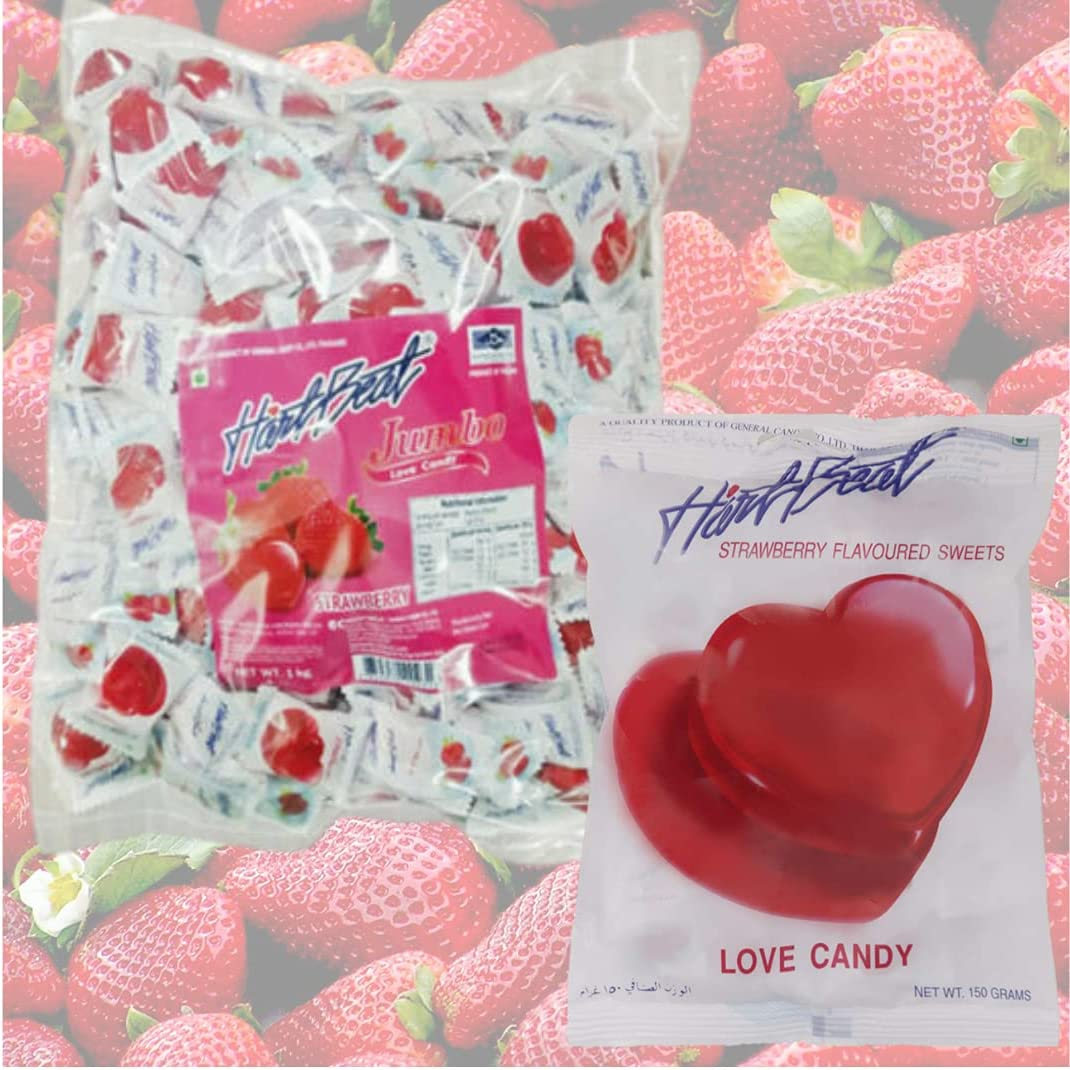 Heart Beat Jumbo Love Candy Strawberry Flavour 6G Each - Bulk Value Pack 166 Piece Pack (1Kg) image number 2