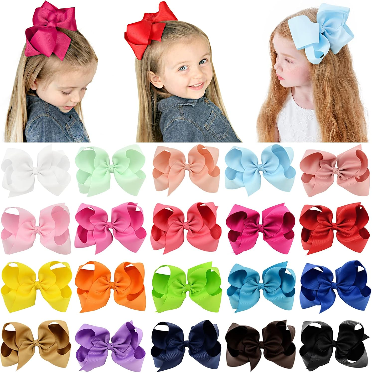 20PCS Big 6 Inch Hair Bows for Girls Grosgrain Ribbon Toddler Hair Accessories with Alligator Clips for Toddlers Baby Girls Kids Teens