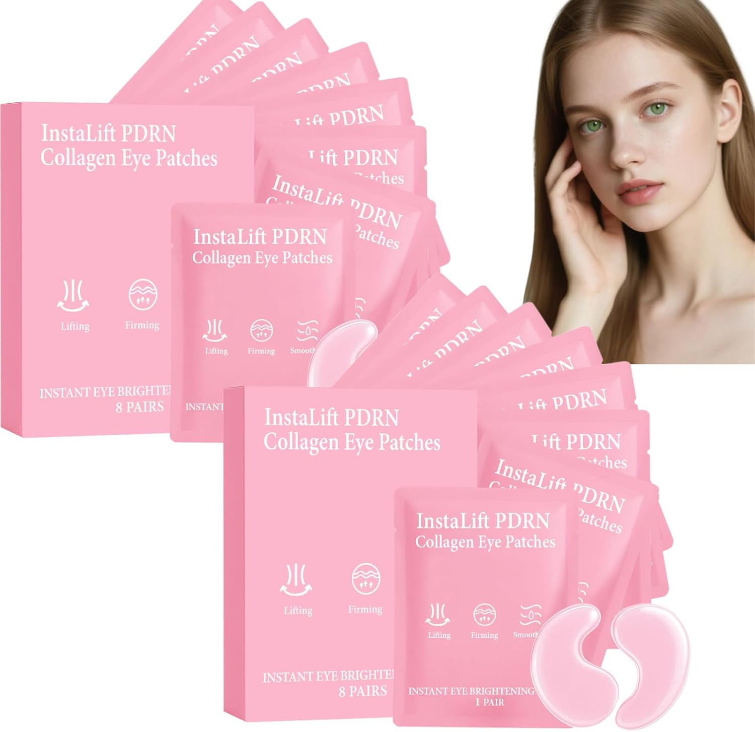 Instalift PDRN Collagen Eye Patches, Firming Lifting under Eye Masks for Puffiness and Dark Circles, Smoothing Hydrating Gel Pads for Tired Eyes, Eye Brightening Care with Collagen & PDRN (1Box)