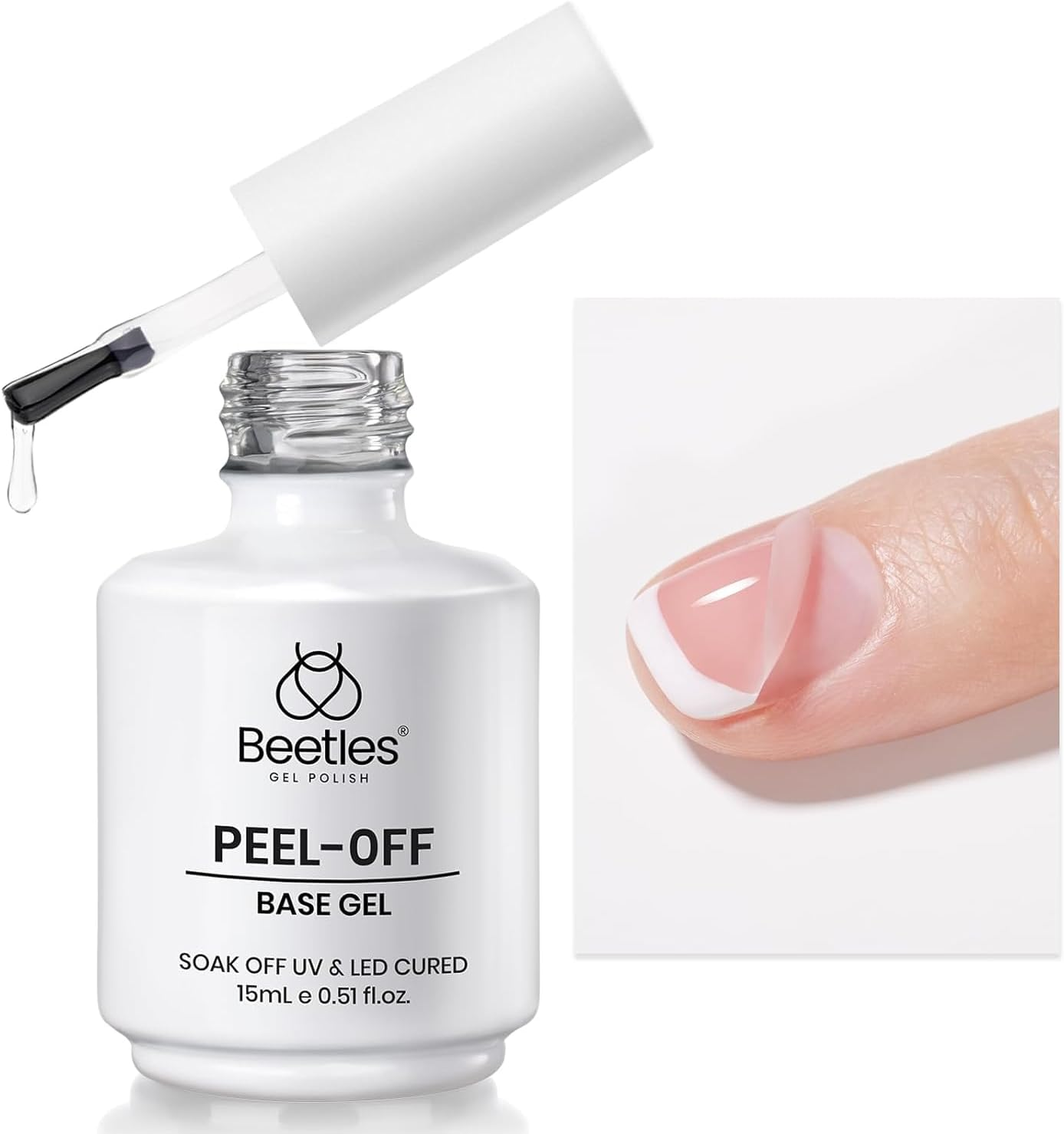 Beetles Gel Polish Peel off Base Gel, 15Ml Peel off Gel Base Coat for Gel Nail Polish Soak off UV LED Nail Lamp Peelable Base Gel No Filing Soaking-Off Needed DIY Home and Nail Salon image number 5
