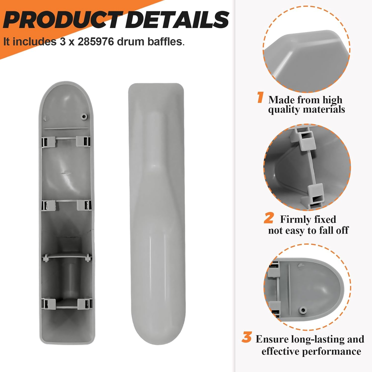 UPGRADED 285976 8182233 Drum Baffle by Beaquicy - Replacement for Whirlpool Ken-More Washing Machine - Pack of 3 - Replaces AP3769371 8181669 image number 5