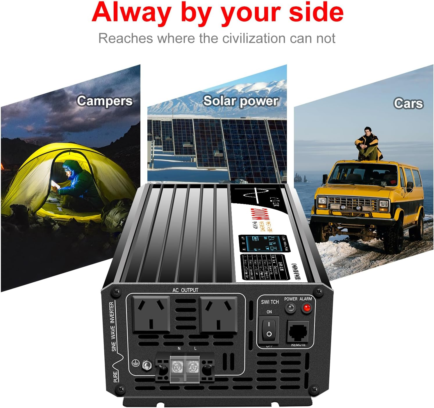 Xijia Pure Sine 2000W DC 24V to AC 240V Solar Power Inverter for Camping Boat (DC24V (Range 20V-30V) 2000W) image number 3