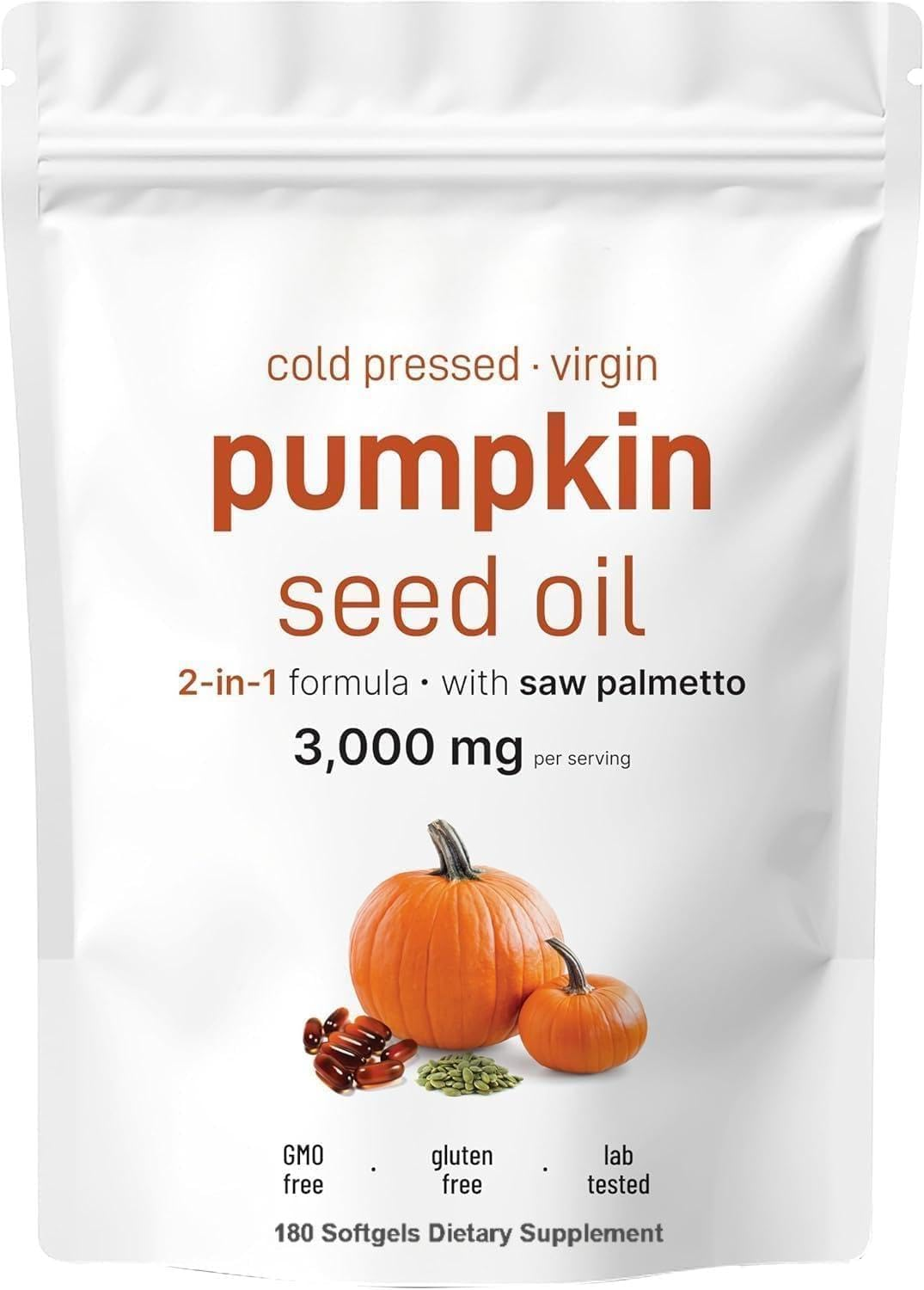 Pumpkin Seed Oil with Saw Palmetto, 3000Mg per Serving, 180 Softgels | Cold Pressed, Pure Virgin Oil, Essential Fatty Acids & Phytsterols | Non-Gmo image number 3