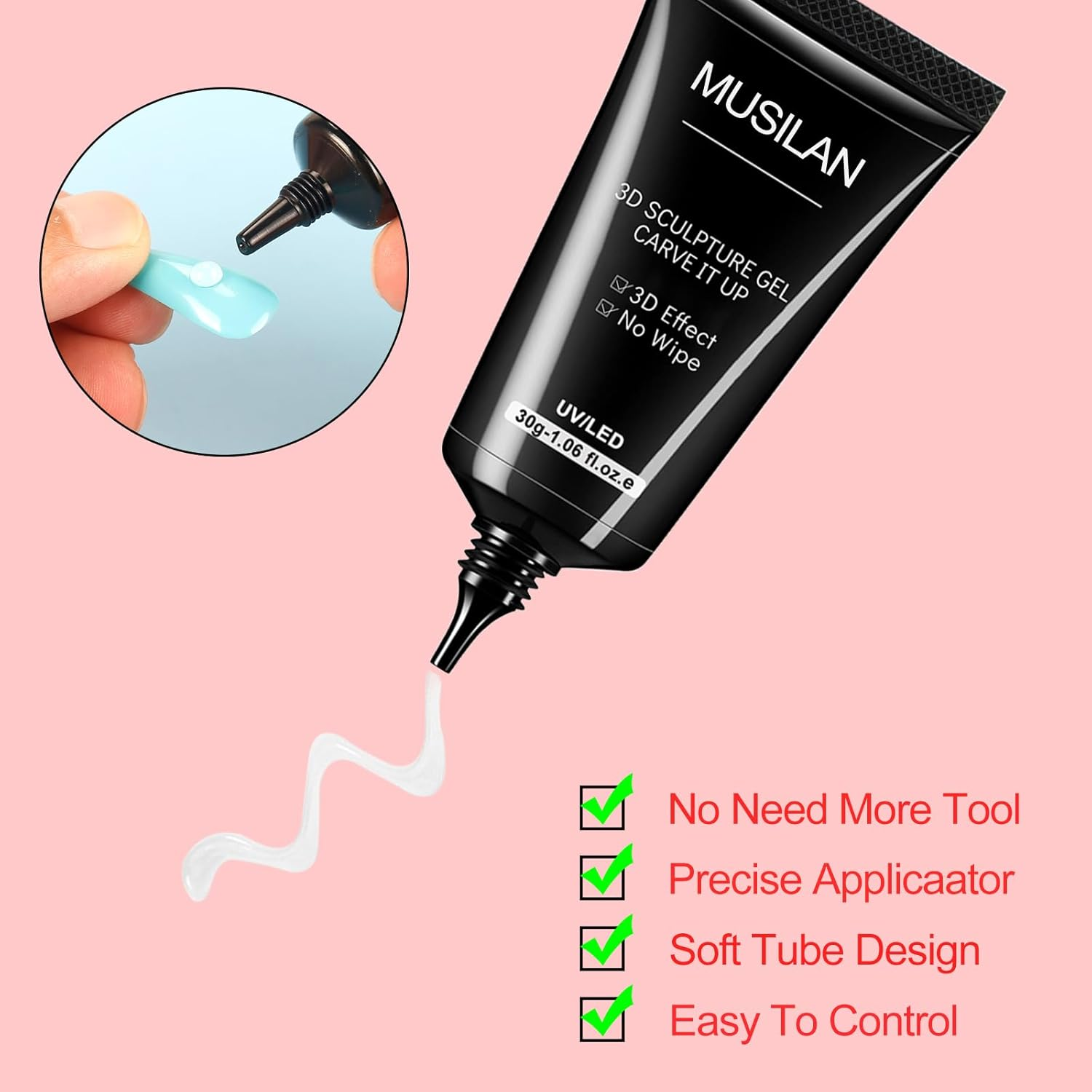 Sculpting Gel 3D Gel Nail Art 3 in 1 Non Wipe 30G Clear Sculpting Glue for Nail Art Hand Modeling Building Carving Nail Extension Sculpture Diamond Jewelry Decoration image number 4