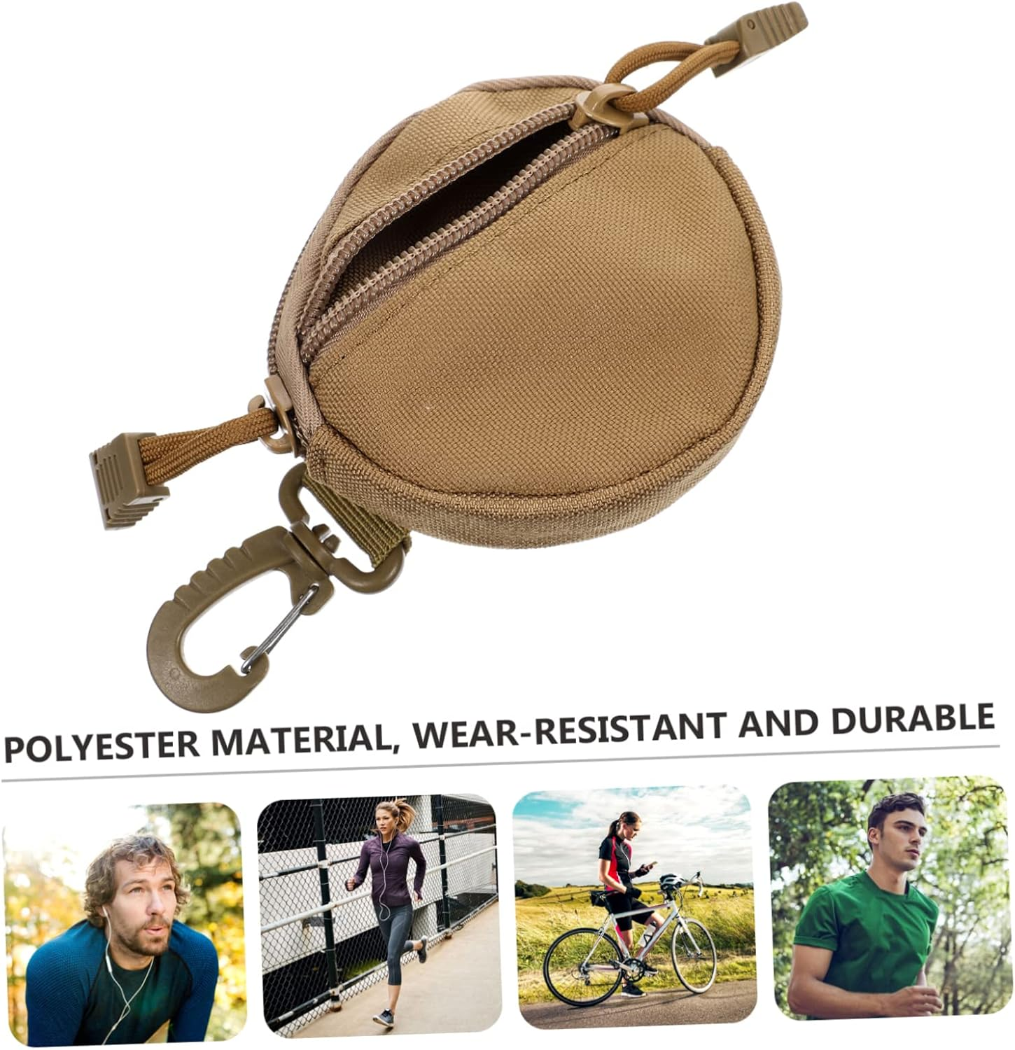 Outanaya Portable Coin Purse and Utility Pouch, Polyester Storage Bag with Hanging Strap, Brown Compact Earphone Carry Case for Outdoor Sports and Travel