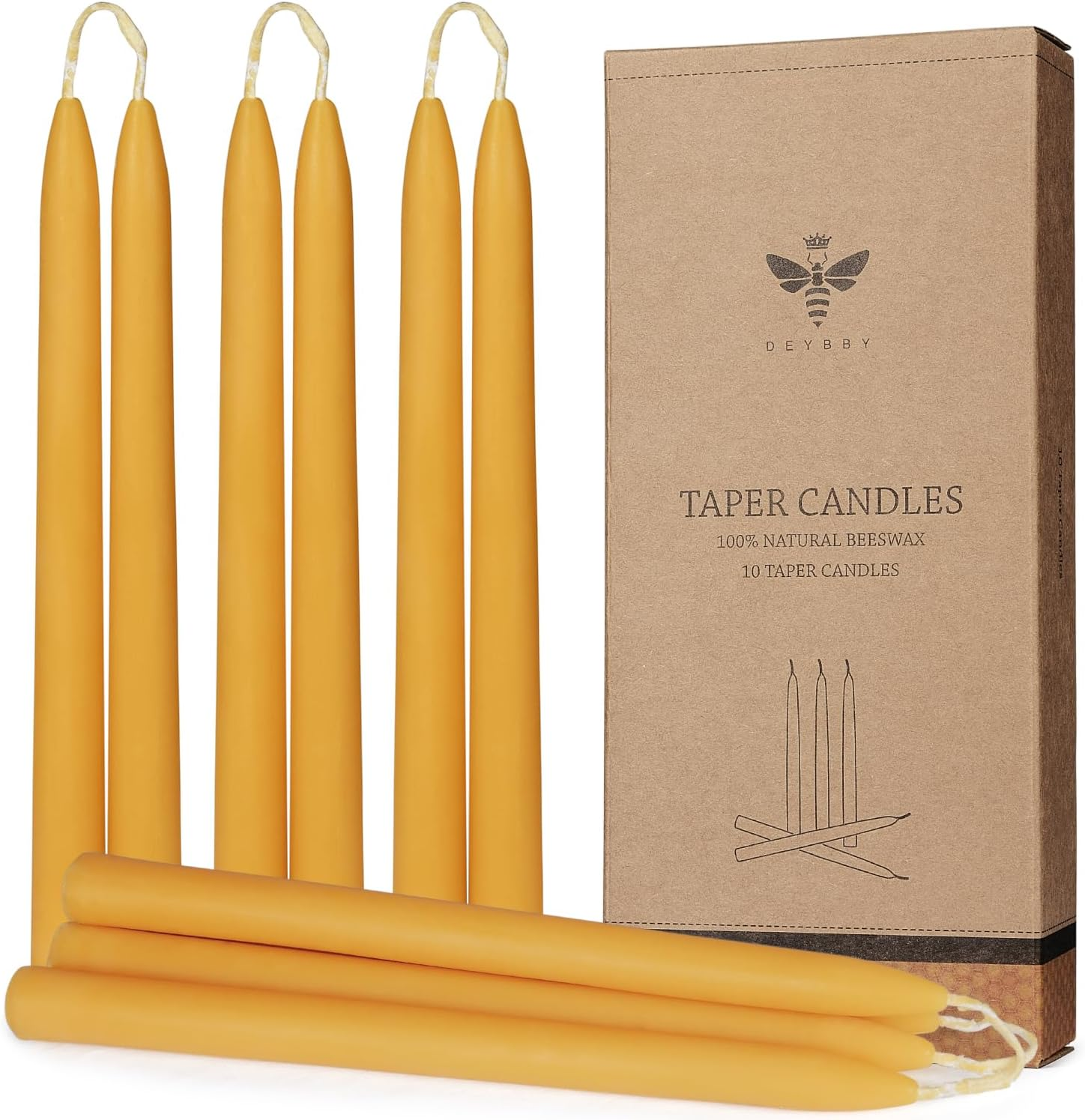 10 Inch Natural Beeswax Taper Candles Set of 12, DEYBBY Smokeless and Dripless Beeswax Candles, 9Hrs Burn Time, Nontoxic image number 5