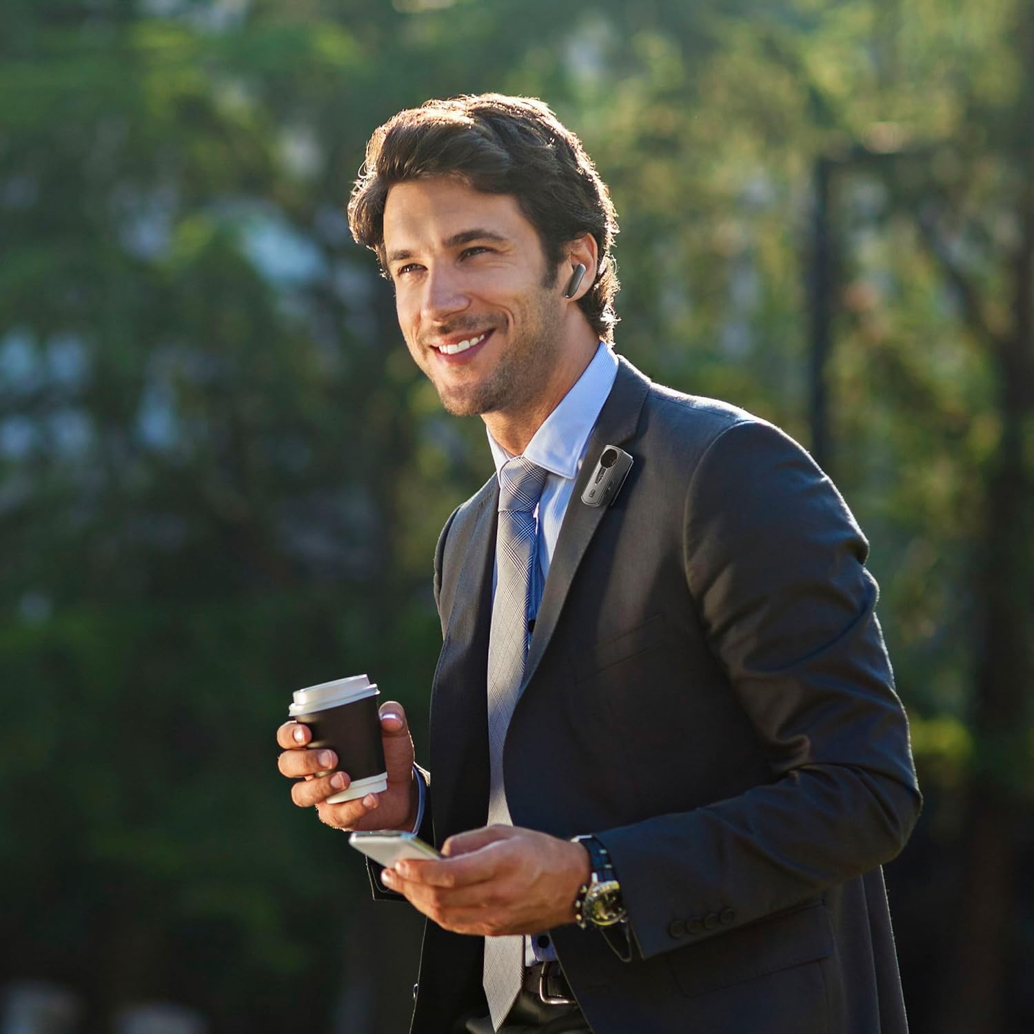 Cellularline Clip PRO Mono Bluetooth Headset with Clip Charging Station - Total Play Time 30H - Charging Time 1.5H - Solution Key - Buttons for Volume Control - Black image number 1