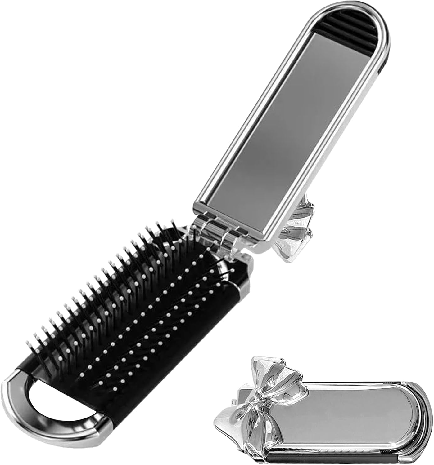 Travel Brush - Foldable Hair Detangling Comb with Mirror - Pocket Size Styling Accessories for Women Girls Home Travel Gym Purse