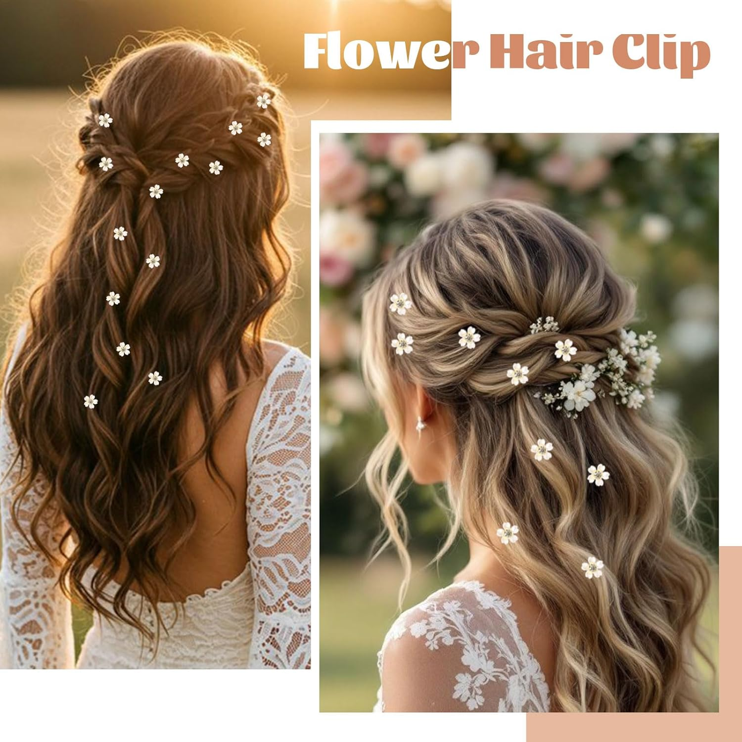 Muorruo 20 Pieces Mini Hair Clips, White Flower Hair Clips with Rhinestones, Cute Flower Girl Hair Decorations, Hair Clips for Weddings, Bride Hair Pins (White) image number 3