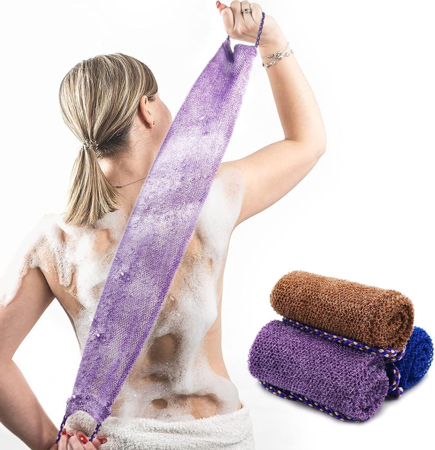 3Pcs African Net Sponge with Knots, Long African Exfoliating Net Bath Sponge Wash Cloth for Back, Foot, and Scalp, Exfoliator and Body Scrubber, Shower & Bath Accessories for Women & Men image number 3