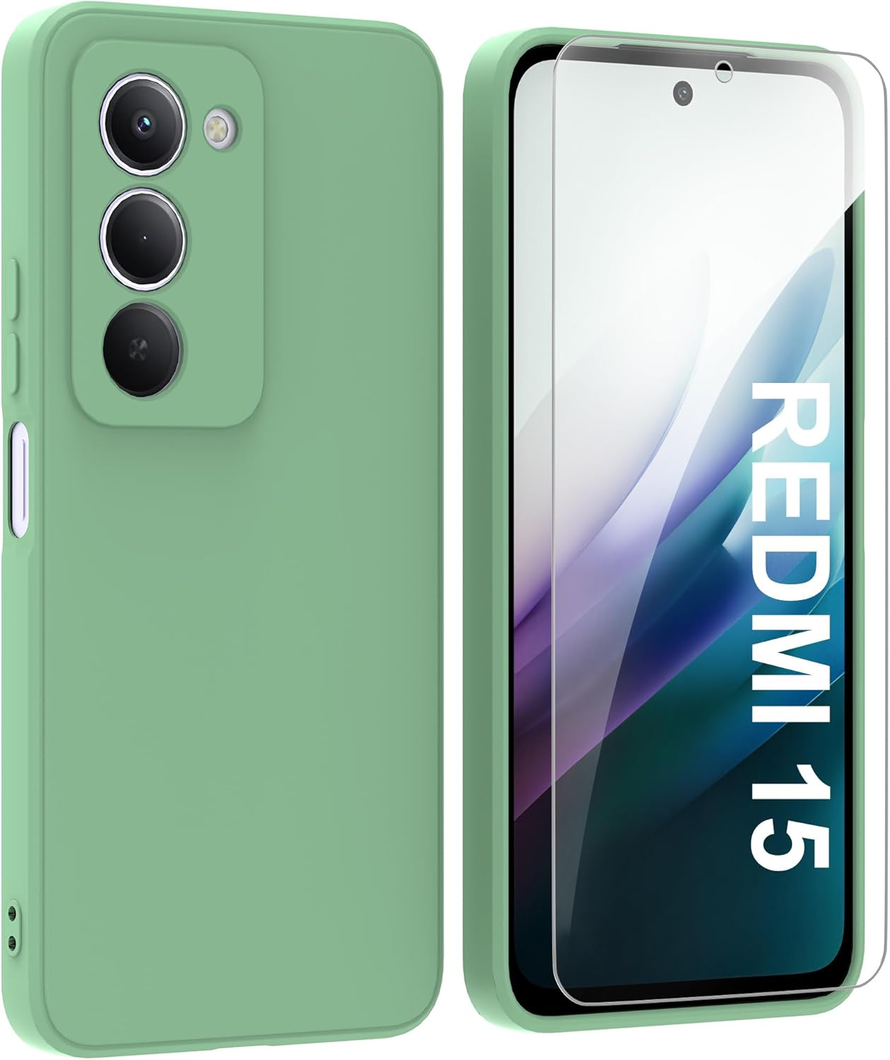 ARRYNN Case for Xiaomi Redmi 15 4G / 5G (6.9 Inch) + Protective Film, Mobile Phone Case Liquid Silicone Soft TPU Shockproof Case Cover Protective Case - Green