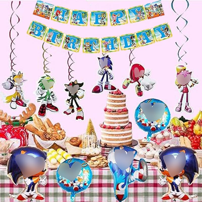 Smileh Birthday Decoration Sonic the Hedgehog Balloons Happy Birthday Banner Hanging Swirls Ornaments for Kids Birthday Party Decoration Birthday Gift image number 6