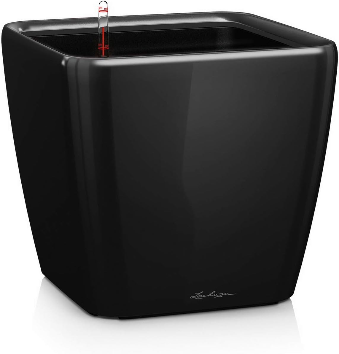 Lechuza Self Watering Plant Pot Quadro LS 21 Garden Flower Indoor and Outdoor Plastic Small Planter with Drainage Hole H20 L21 W21 Cm Black High-Gloss